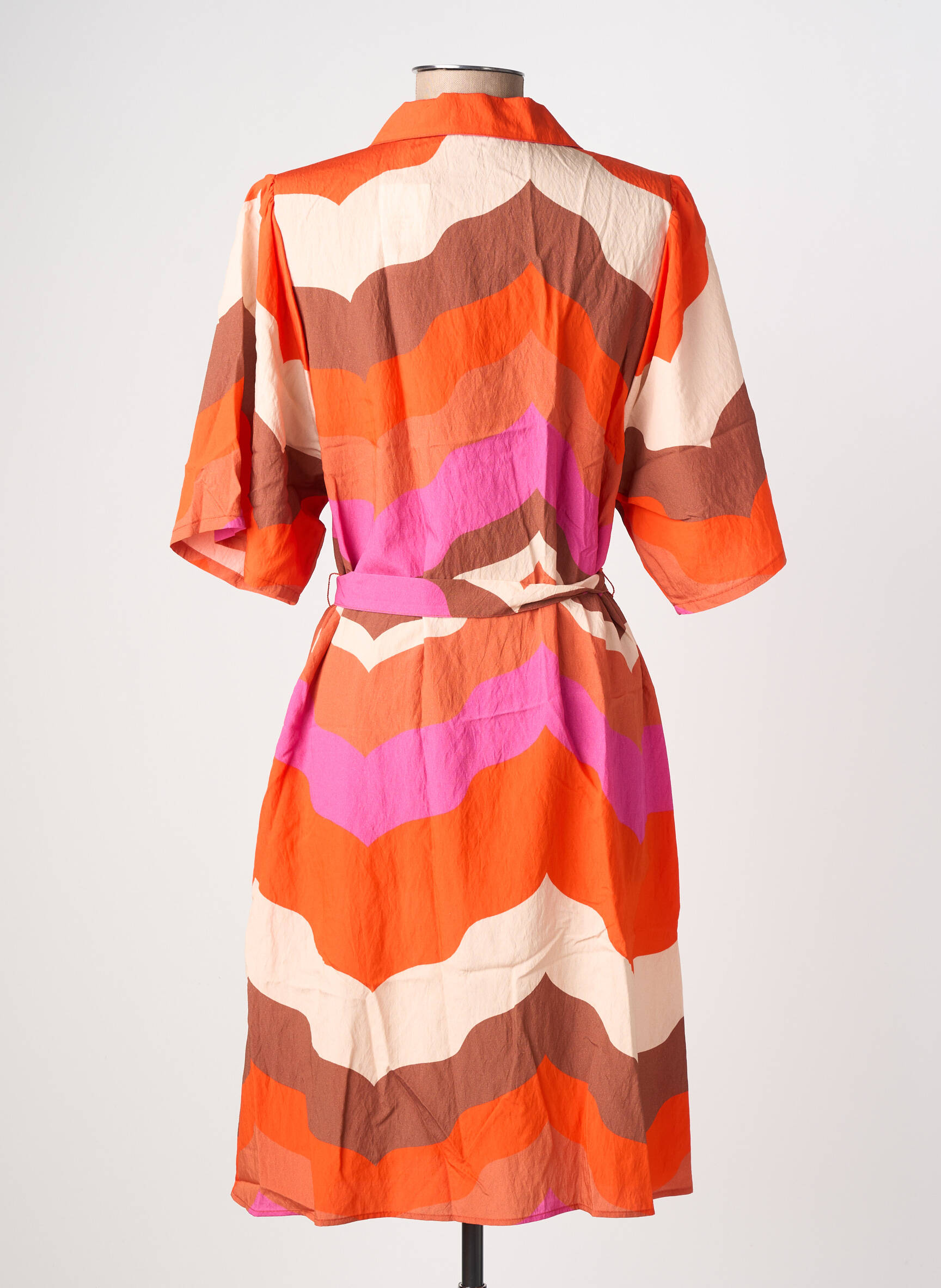 Rochie midi croială fluidă mâneci scurte portocalie GEISHA femeie