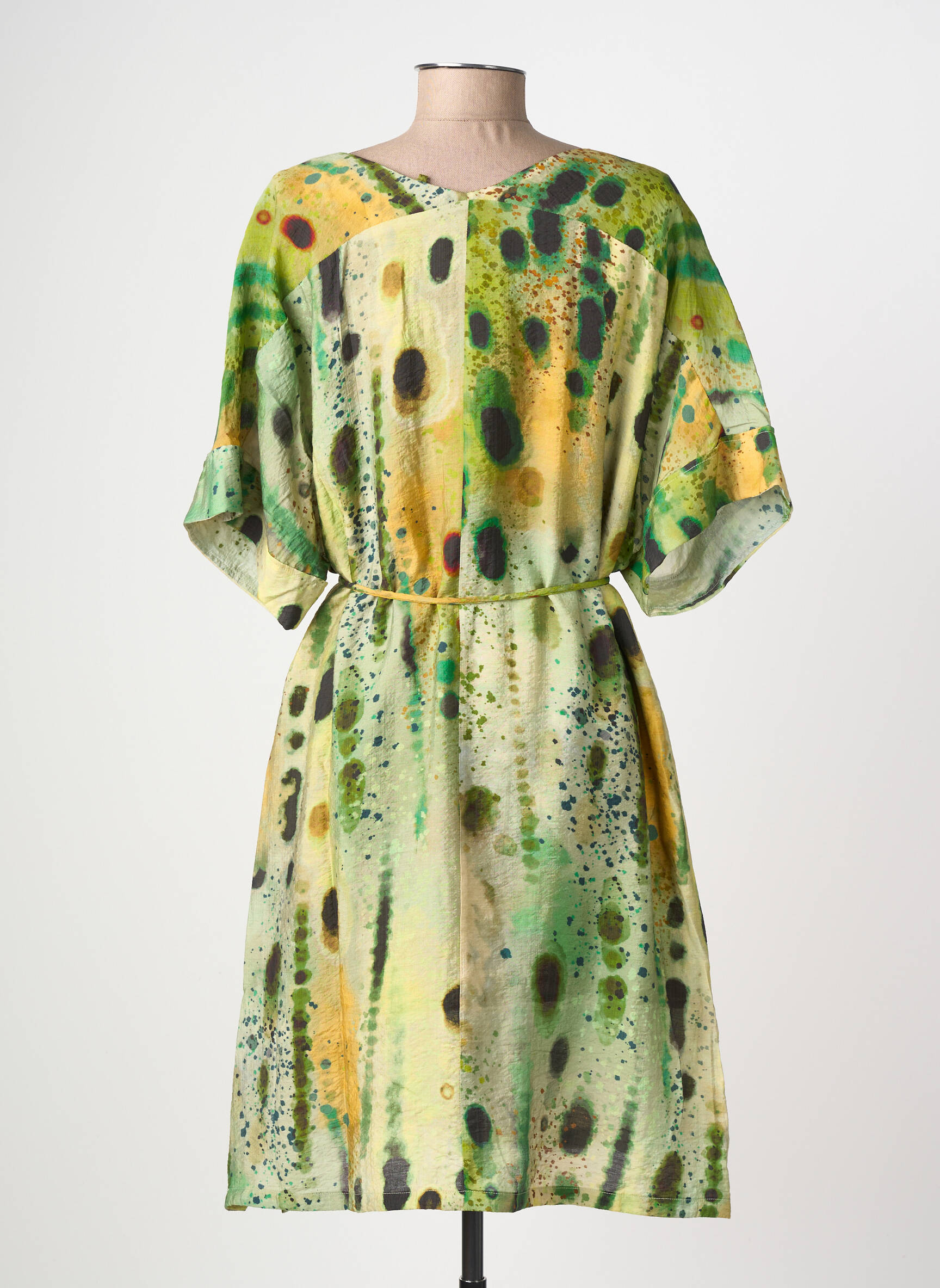 Rochie scurtă croială fluidă mâneci scurte verde SURKANA femeie