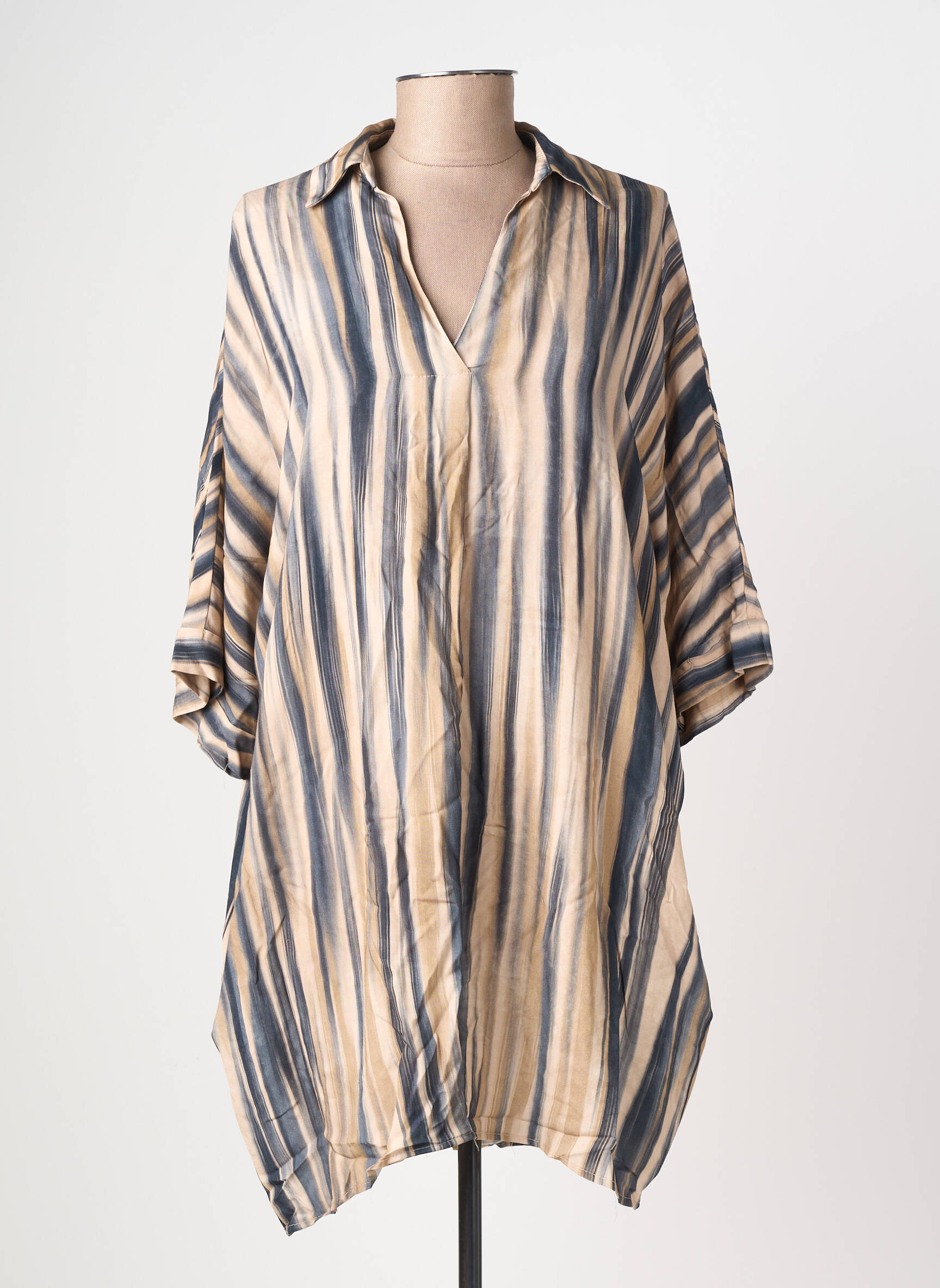 Rochie scurtă croială fluidă mâneci 3/4 maro PLEASE femeie