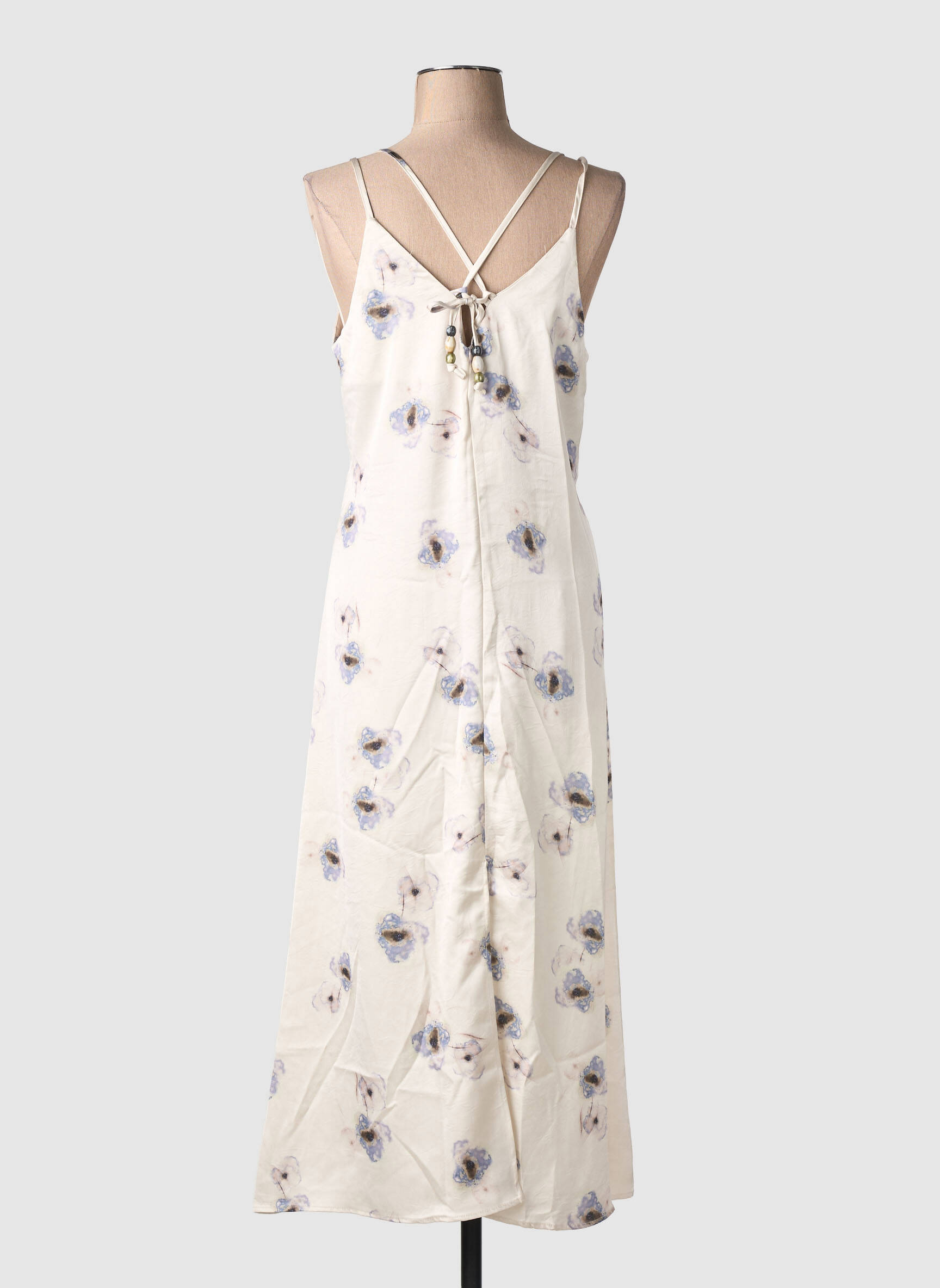 Rochie lungă imprimeu floral bretele subțiri alb NEKANE femeie