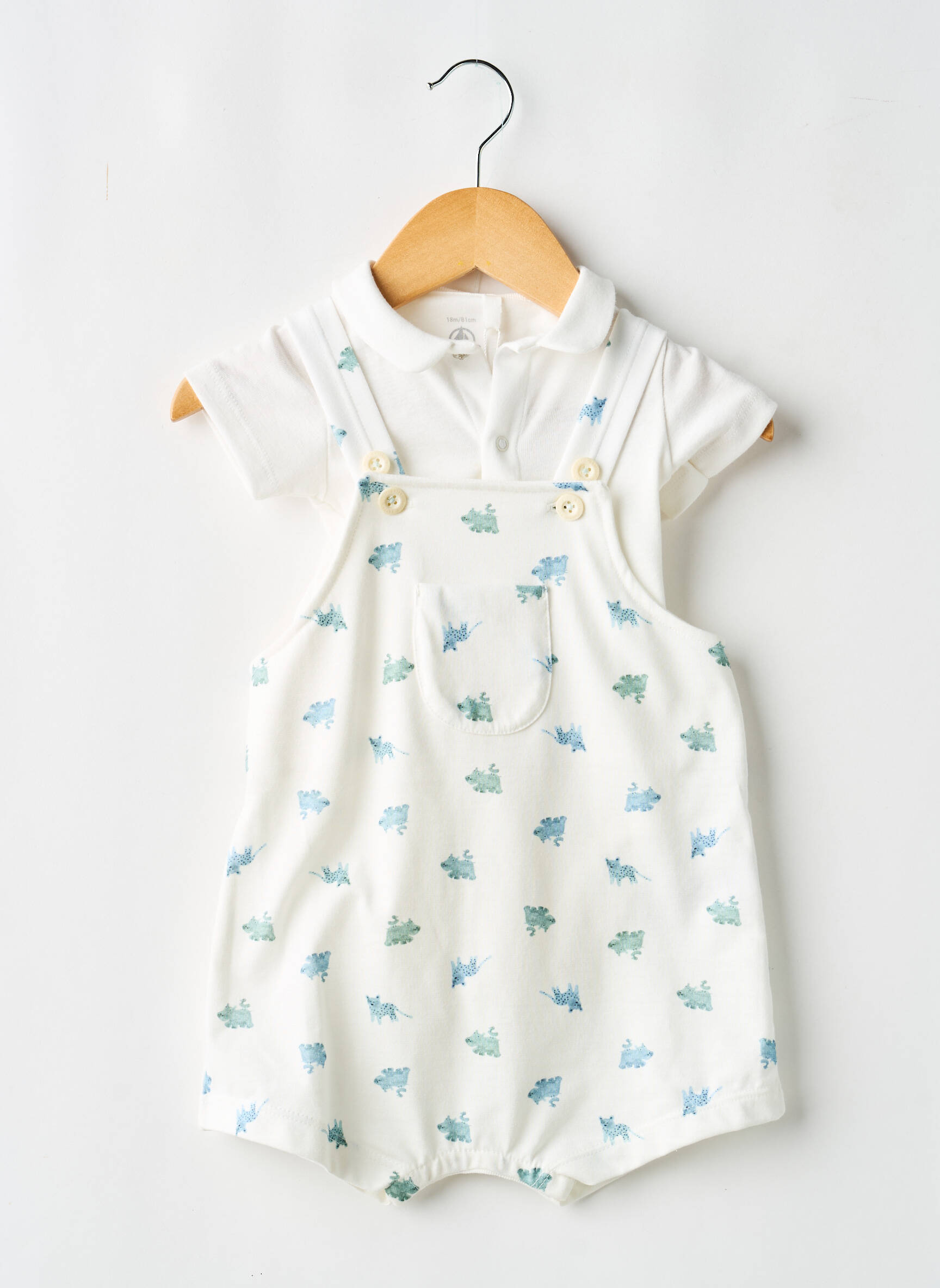 Salopetă închidere cu nasturi pe față fără mâneci alb PETIT BATEAU băiat