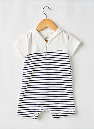 Salopetă scurtă croială dreaptă mâneci scurte alb PETIT BATEAU băiat