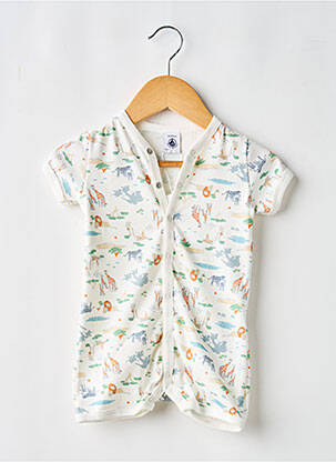 Salopetă scurtă imprimeu fantezie mâneci scurte alb PETIT BATEAU băiat