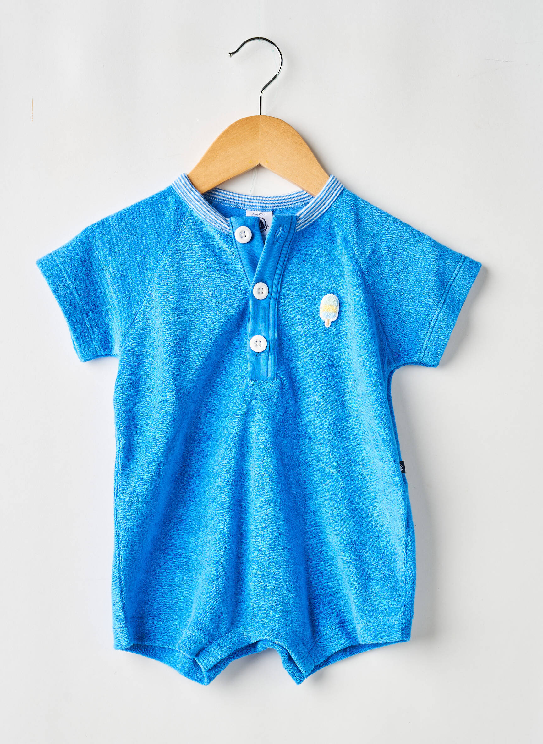 Salopetă scurtă croială dreaptă mâneci scurte albastru PETIT BATEAU băiat
