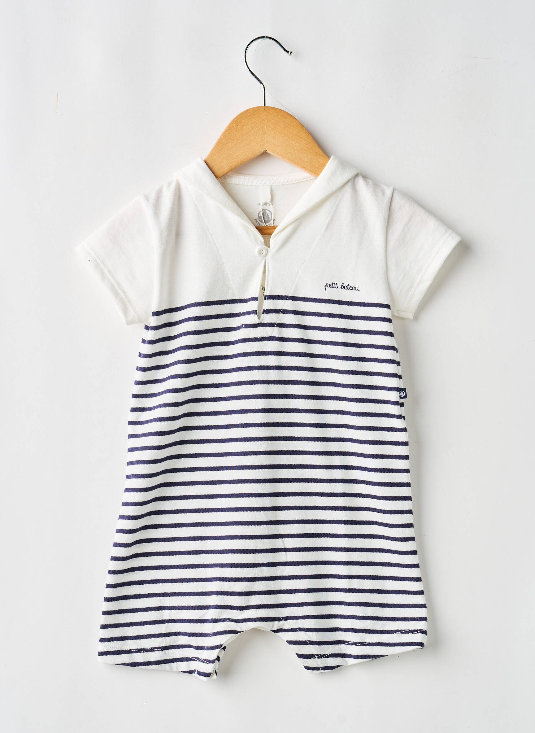 Salopetă scurtă croială dreaptă mâneci scurte alb PETIT BATEAU băiat