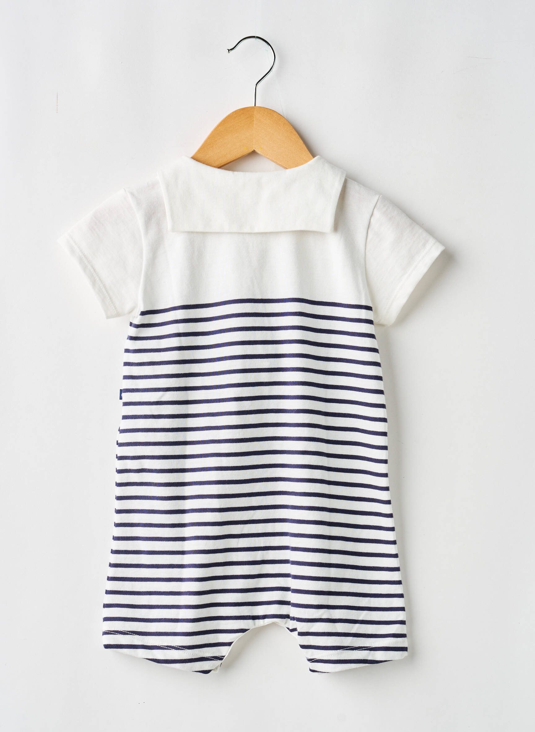 Salopetă scurtă croială dreaptă mâneci scurte alb PETIT BATEAU băiat