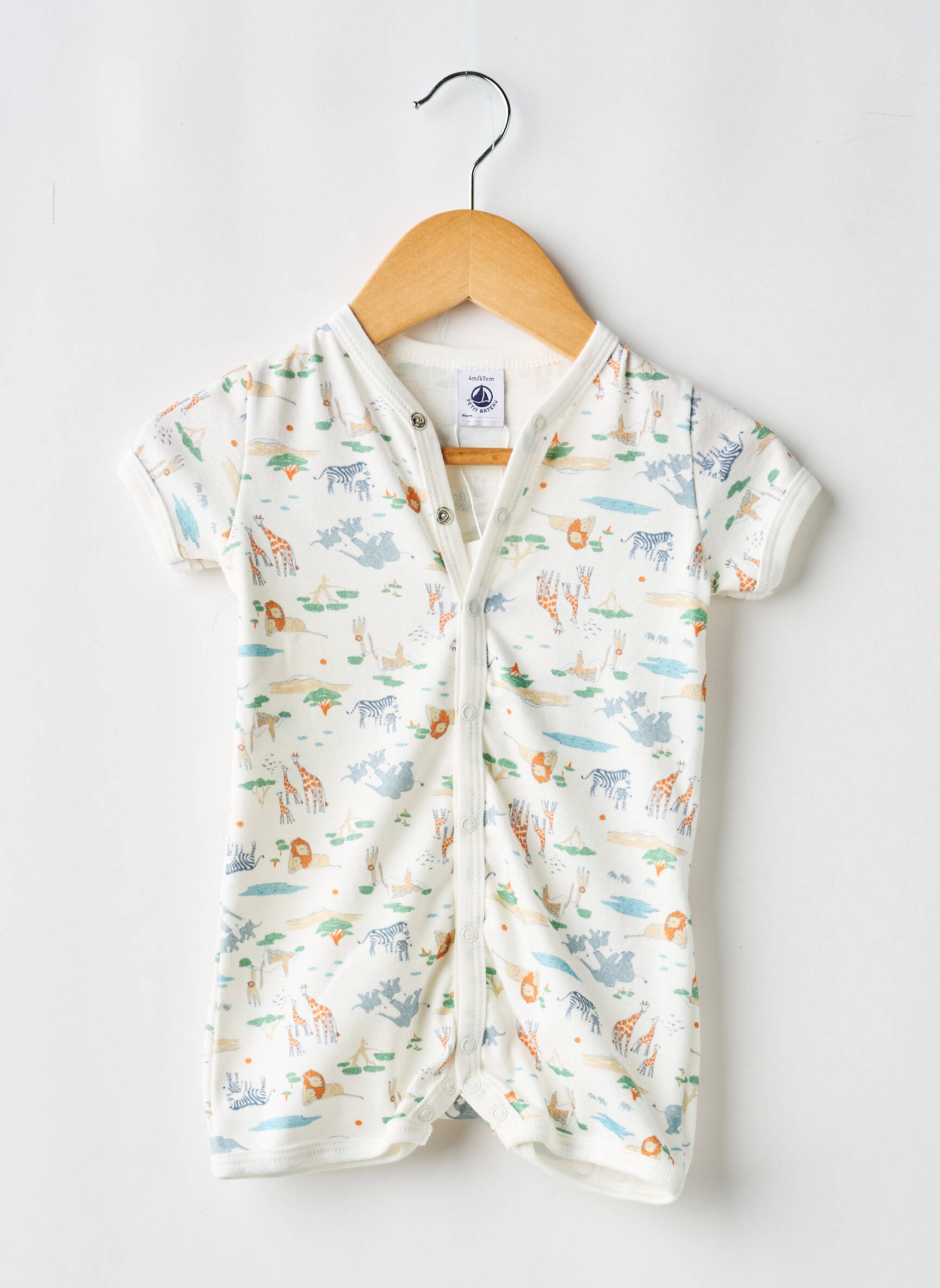 Salopetă scurtă imprimeu fantezie mâneci scurte alb PETIT BATEAU băiat