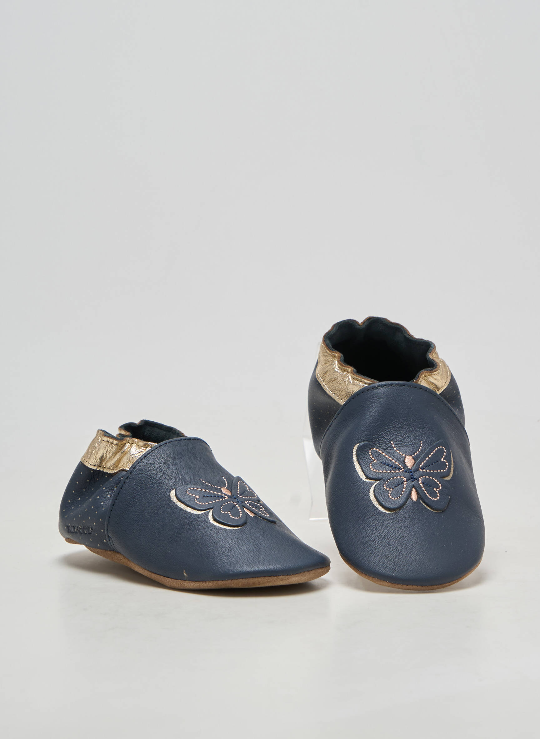 Papuci/pantofi de casă material neted vârf rotund albastru ROBEEZ fată