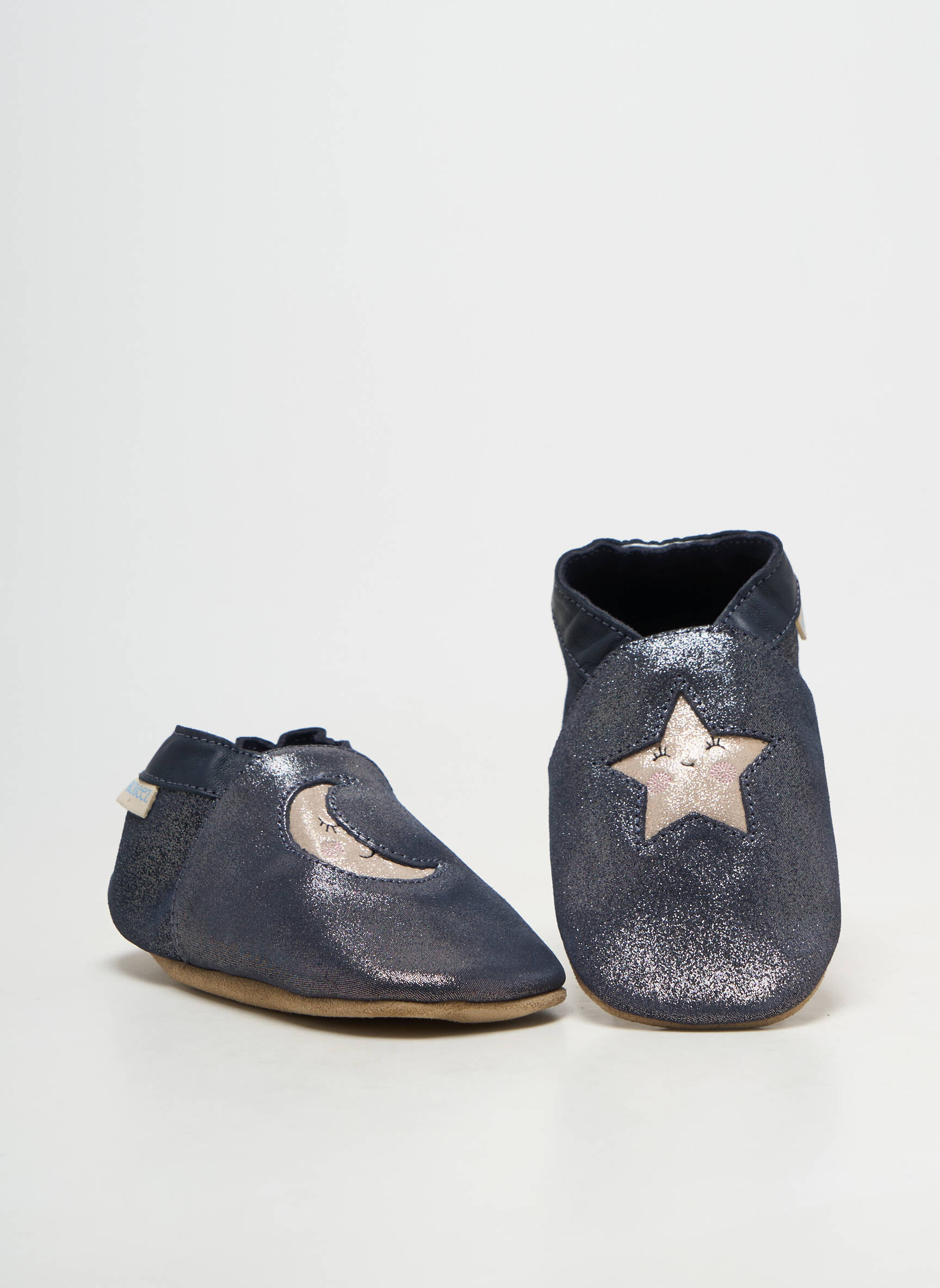 Papuci/pantofi de casă material neted vârf rotund albastru ROBEEZ fată