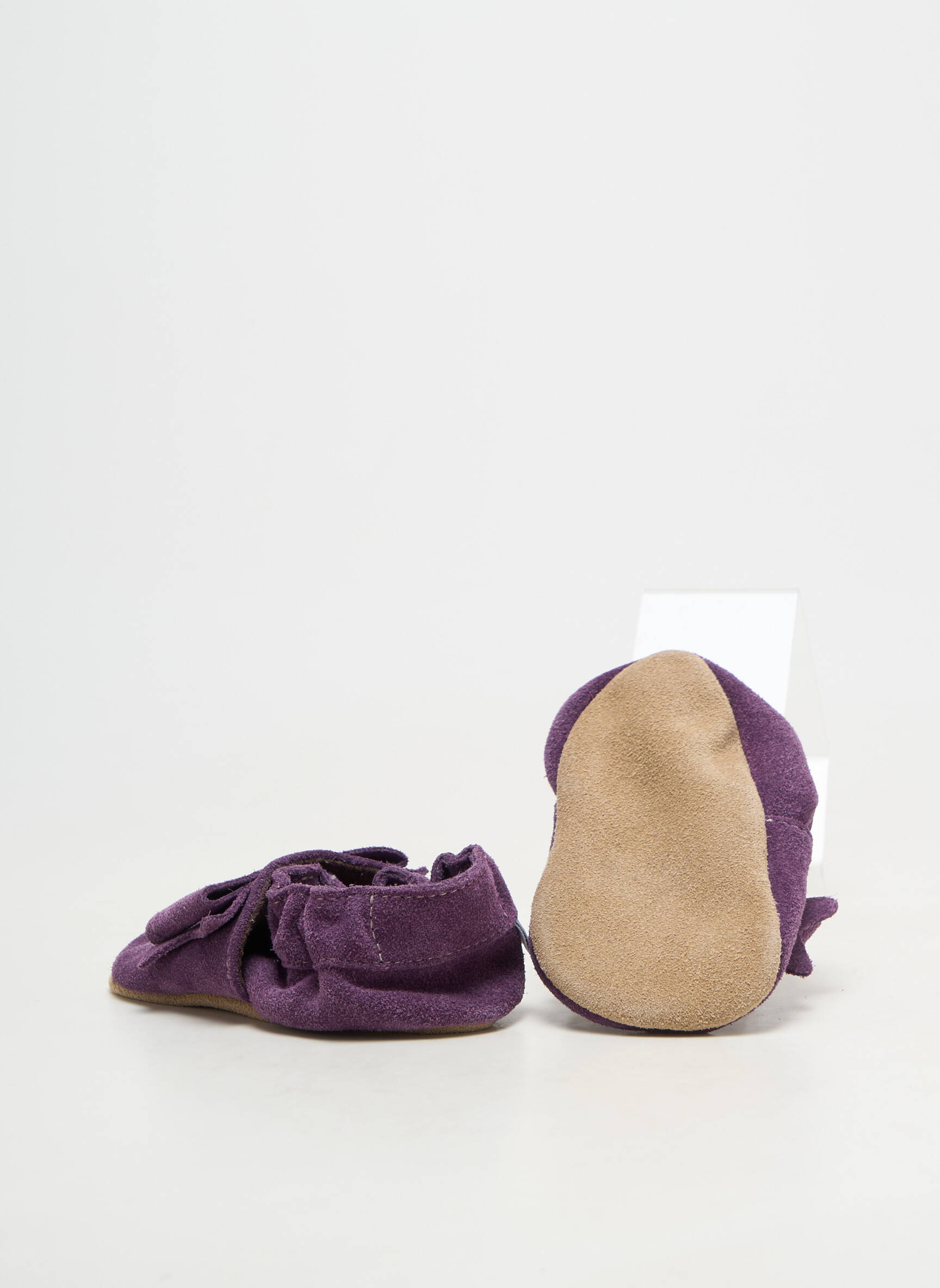 Papuci/pantofi de casă talpă exterioară din piele vârf rotund violet HOBEA  fată