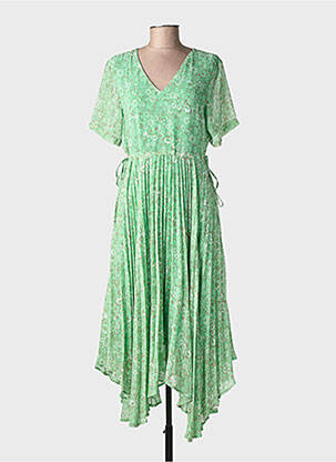 Rochie lungă imprimeu floral mâneci scurte verde CREAM femeie