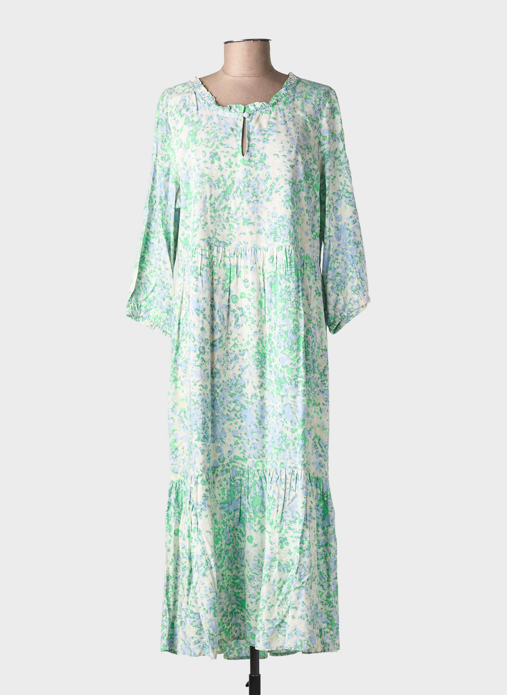 Rochie lungă imprimeu fantezie mâneci 3/4 verde CREAM femeie