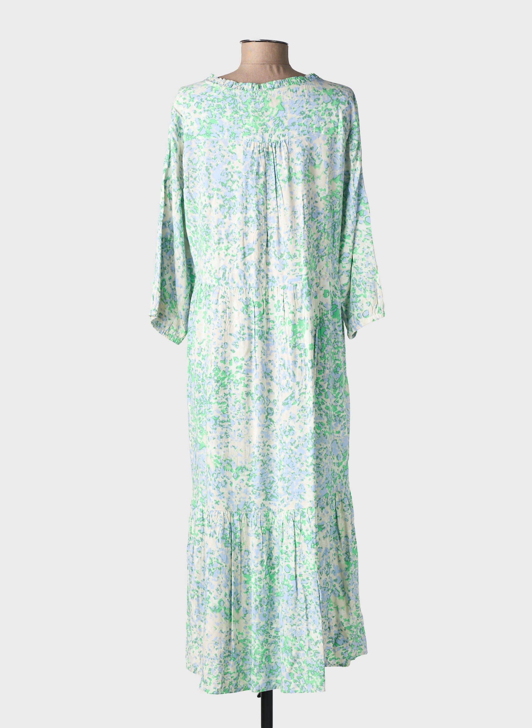 Rochie lungă imprimeu fantezie mâneci 3/4 verde CREAM femeie