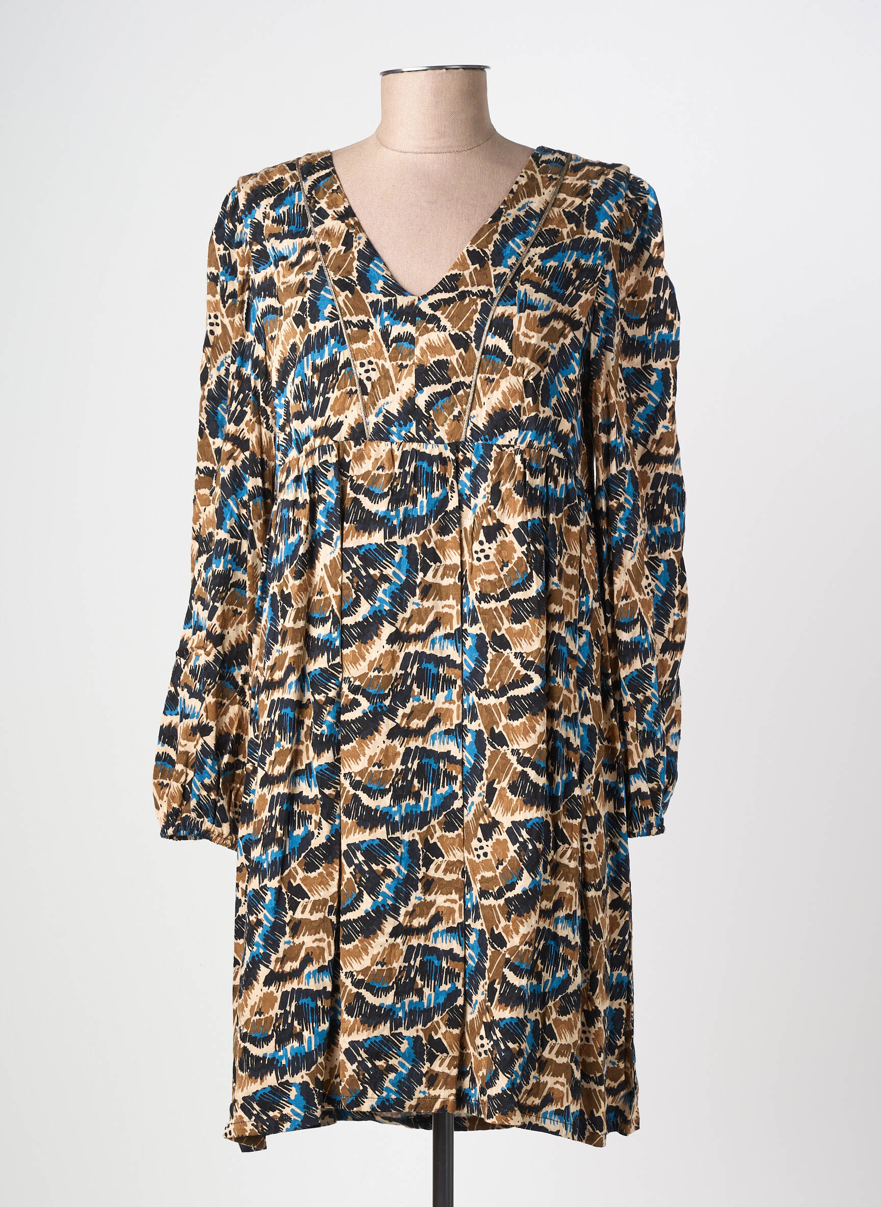 Rochie midi imprimeu fantezie mâneci lungi maro LOLA ESPELETA femeie