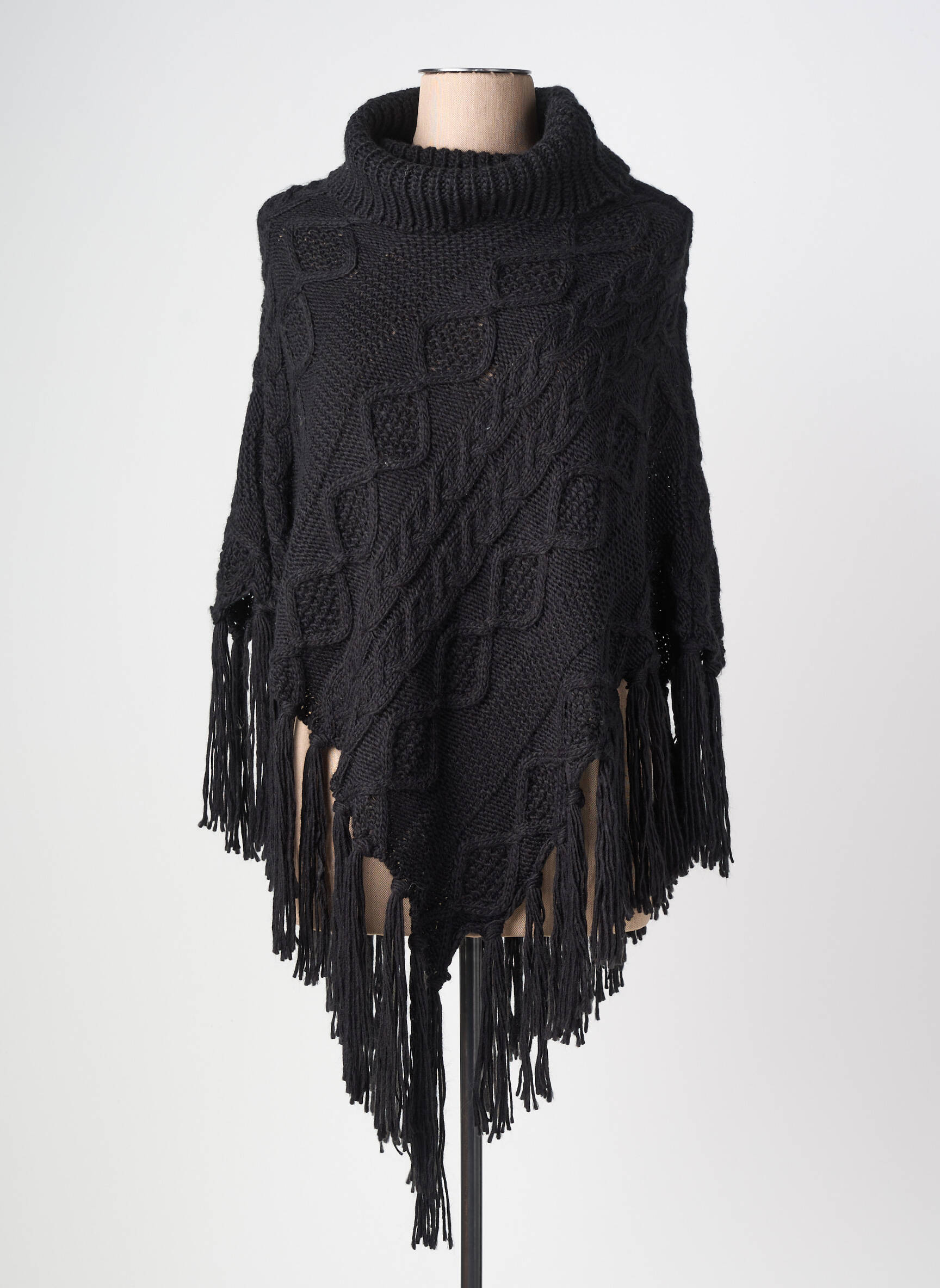 Poncho guler rulat negru CREAM femeie