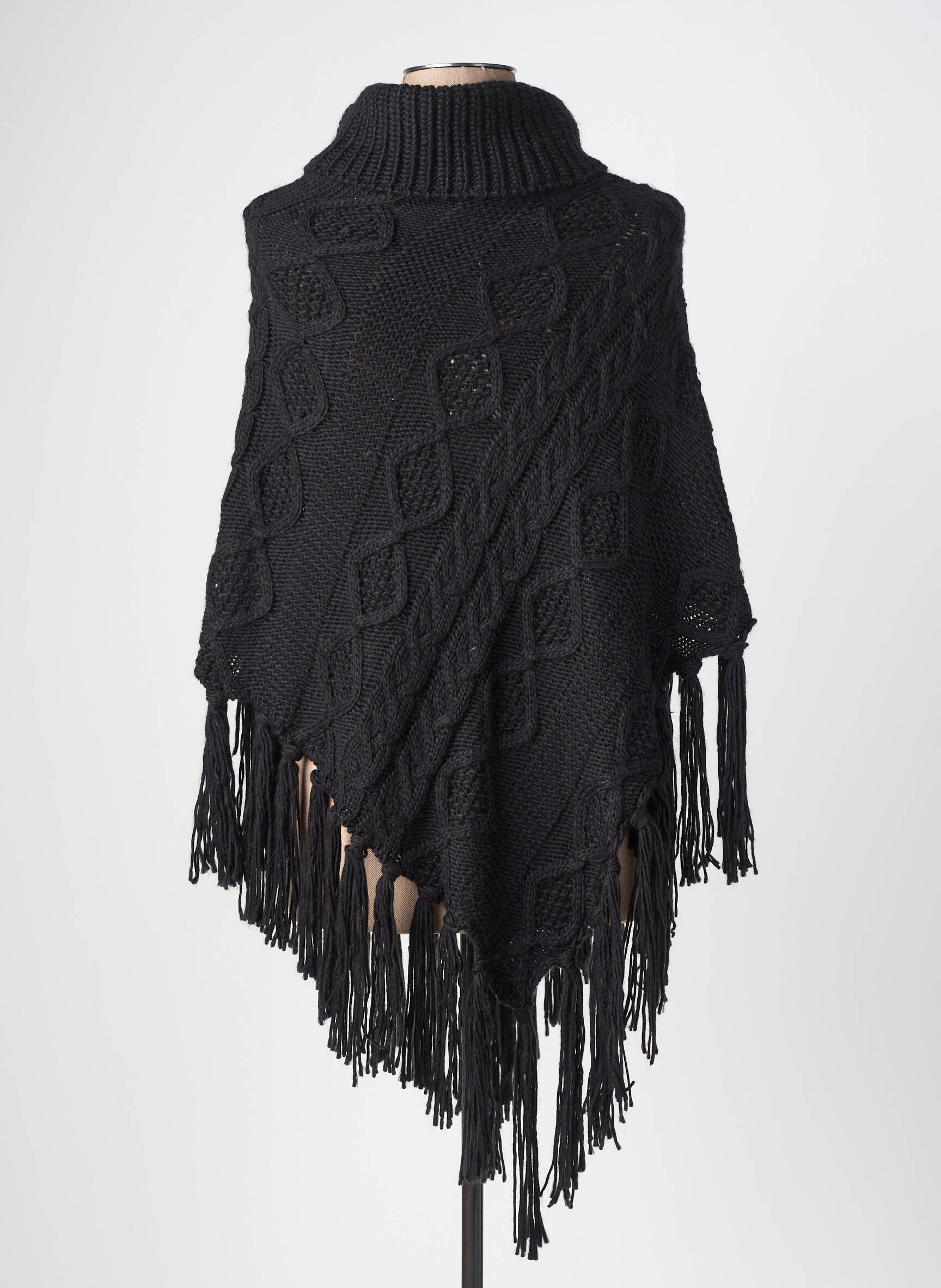 Poncho guler rulat negru CREAM femeie