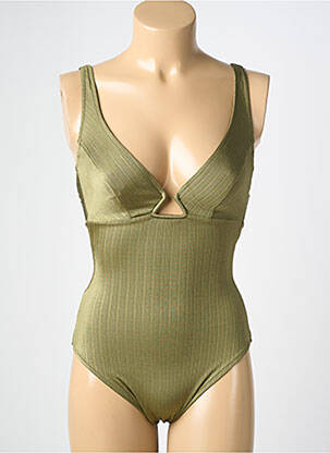 Costum de baie dintr-o singură piesă efect material satinat sutien balconet cu decolteu înalt verde MARYAN MEHLHORN femeie