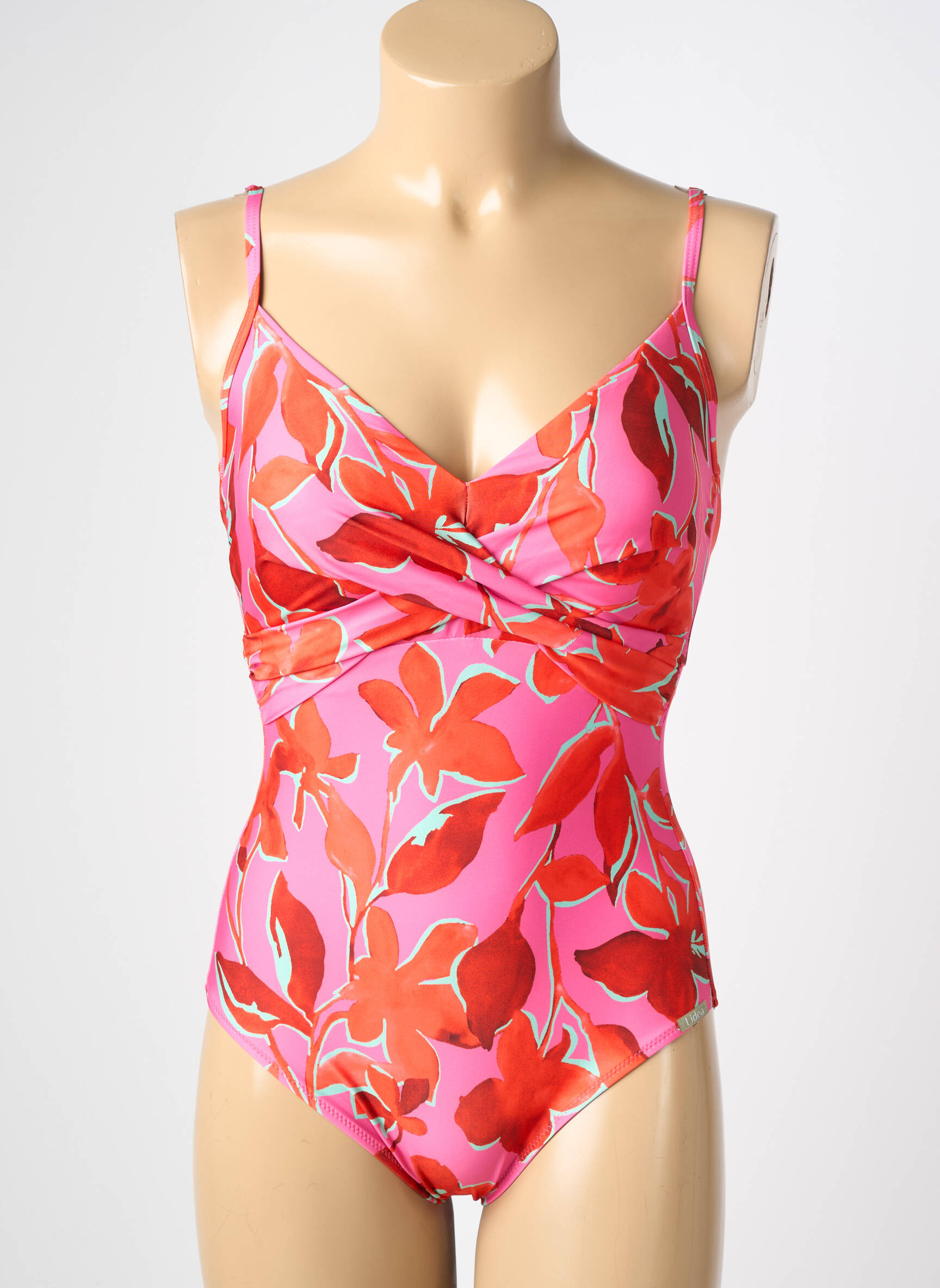Costum de baie dintr-o singură piesă efect material satinat top sutien modelat roz LIDEA femeie