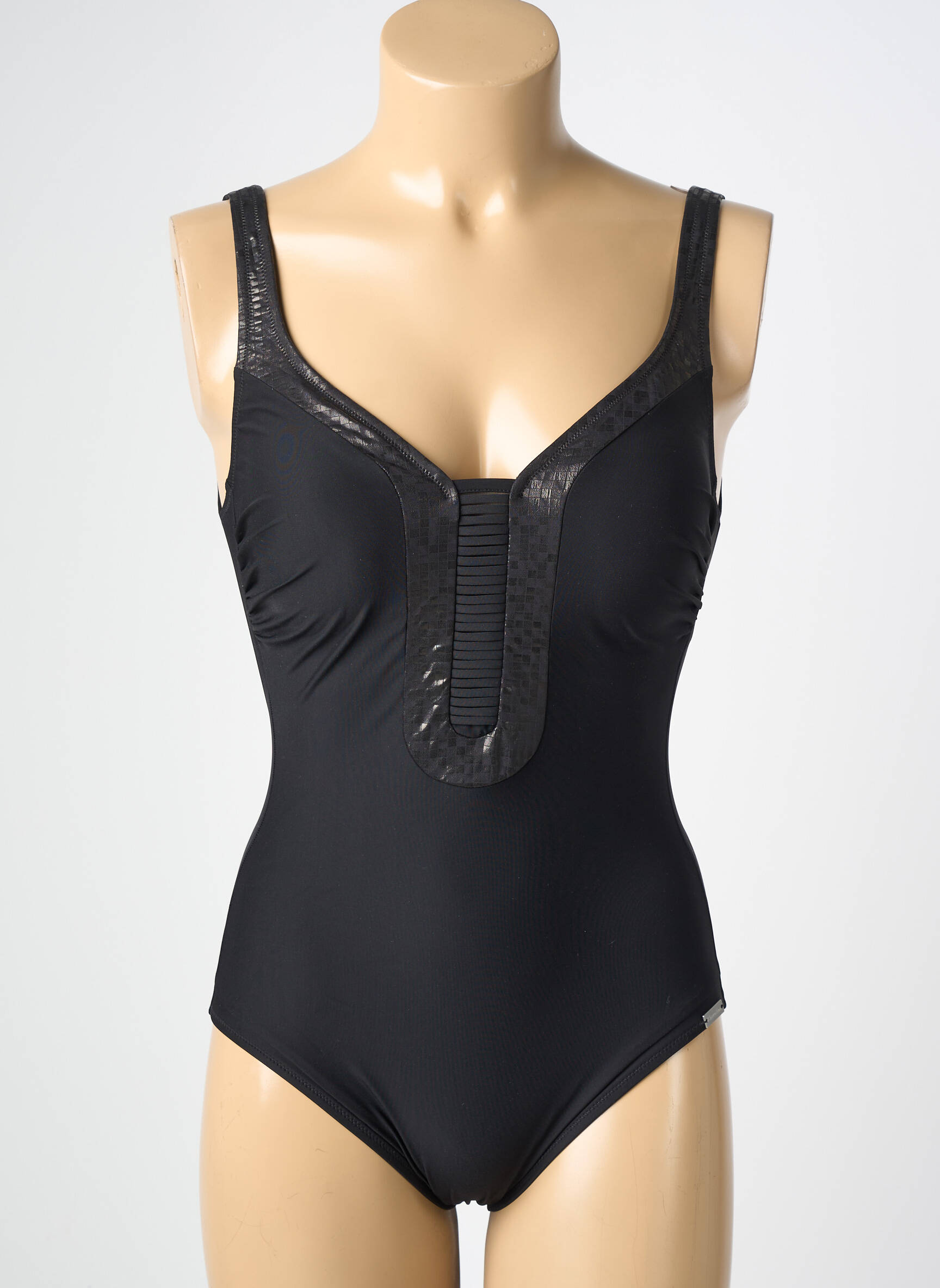 Costum de baie dintr-o singură piesă efect material satinat top sutien modelat negru CHARMLINE femeie