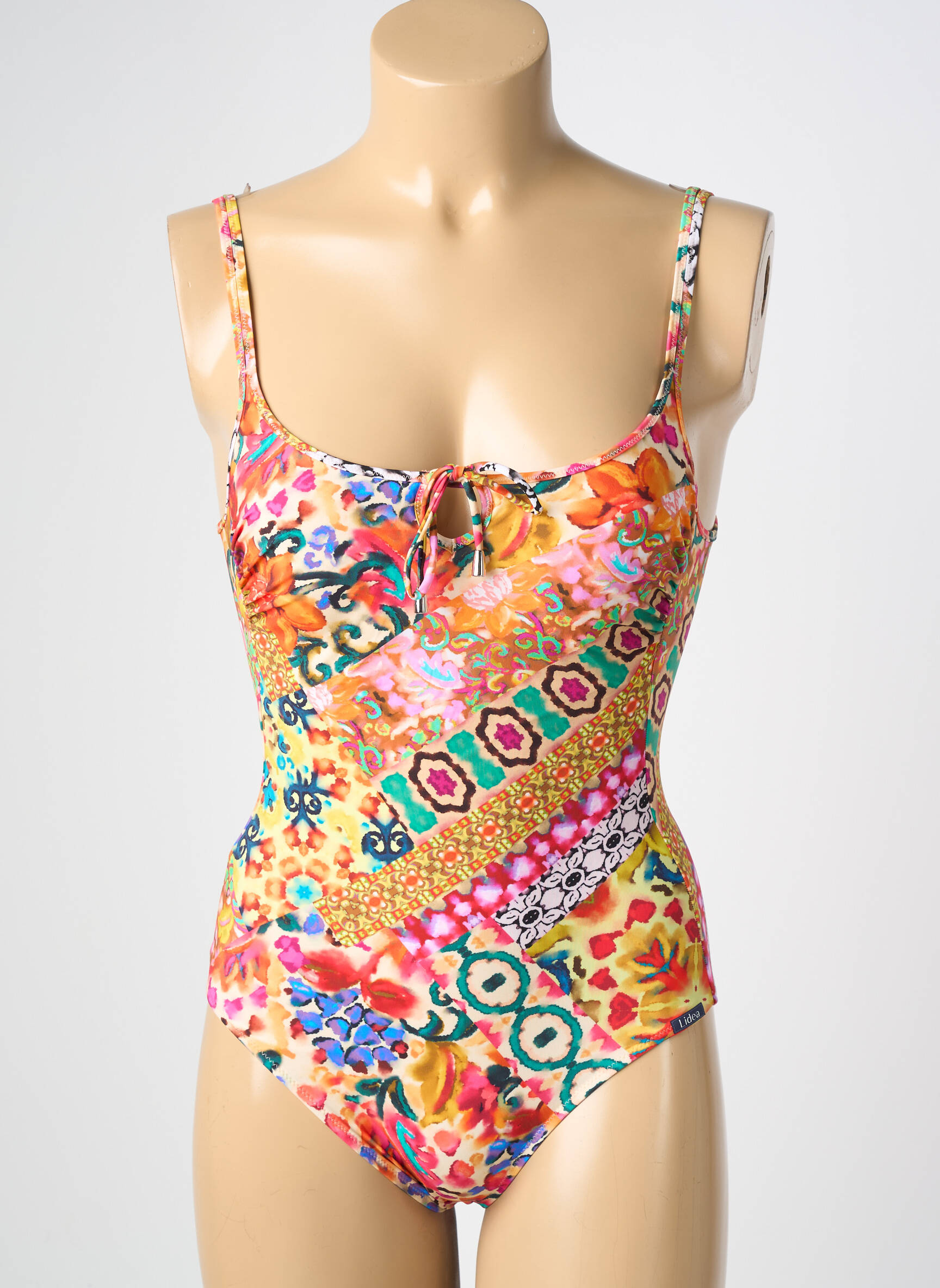 Costum de baie dintr-o singură piesă efect material satinat top sutien modelat portocalie LIDEA femeie