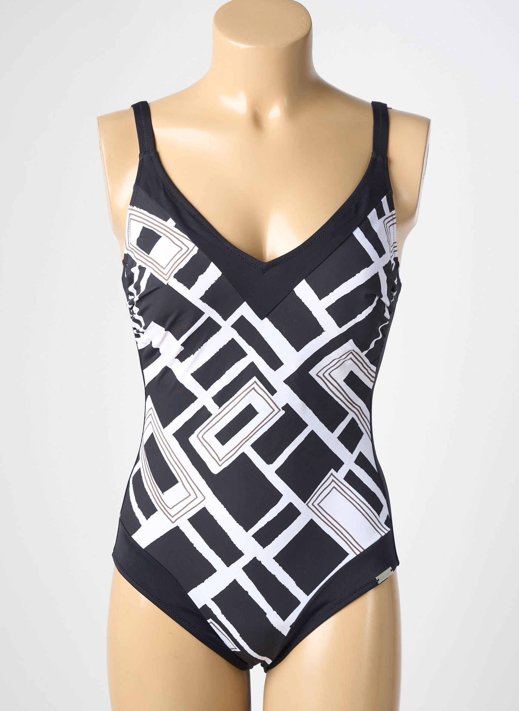 Costum de baie dintr-o singură piesă efect material satinat top sutien modelat negru CHARMLINE femeie