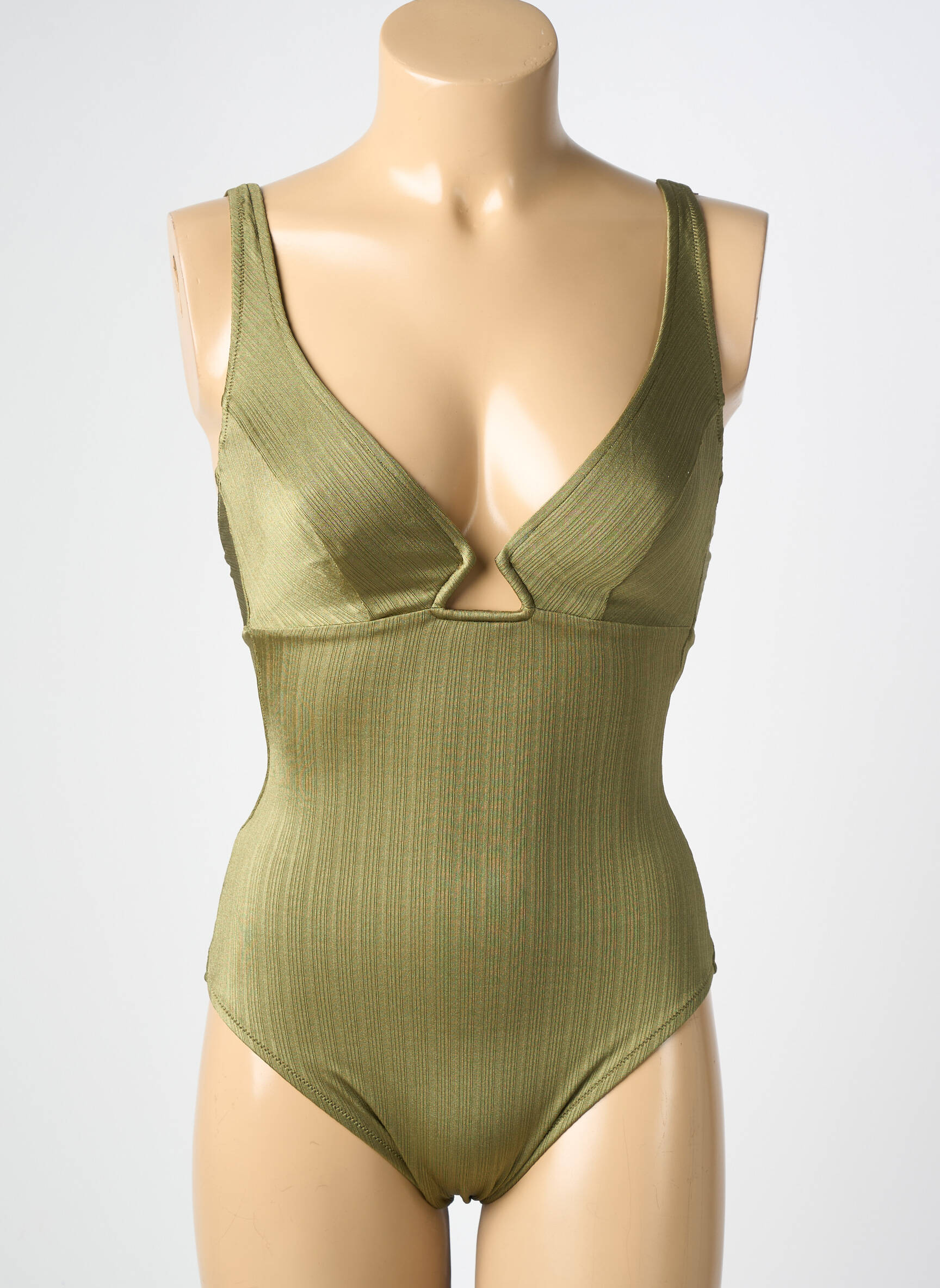 Costum de baie dintr-o singură piesă efect material satinat sutien balconet cu decolteu înalt verde MARYAN MEHLHORN femeie