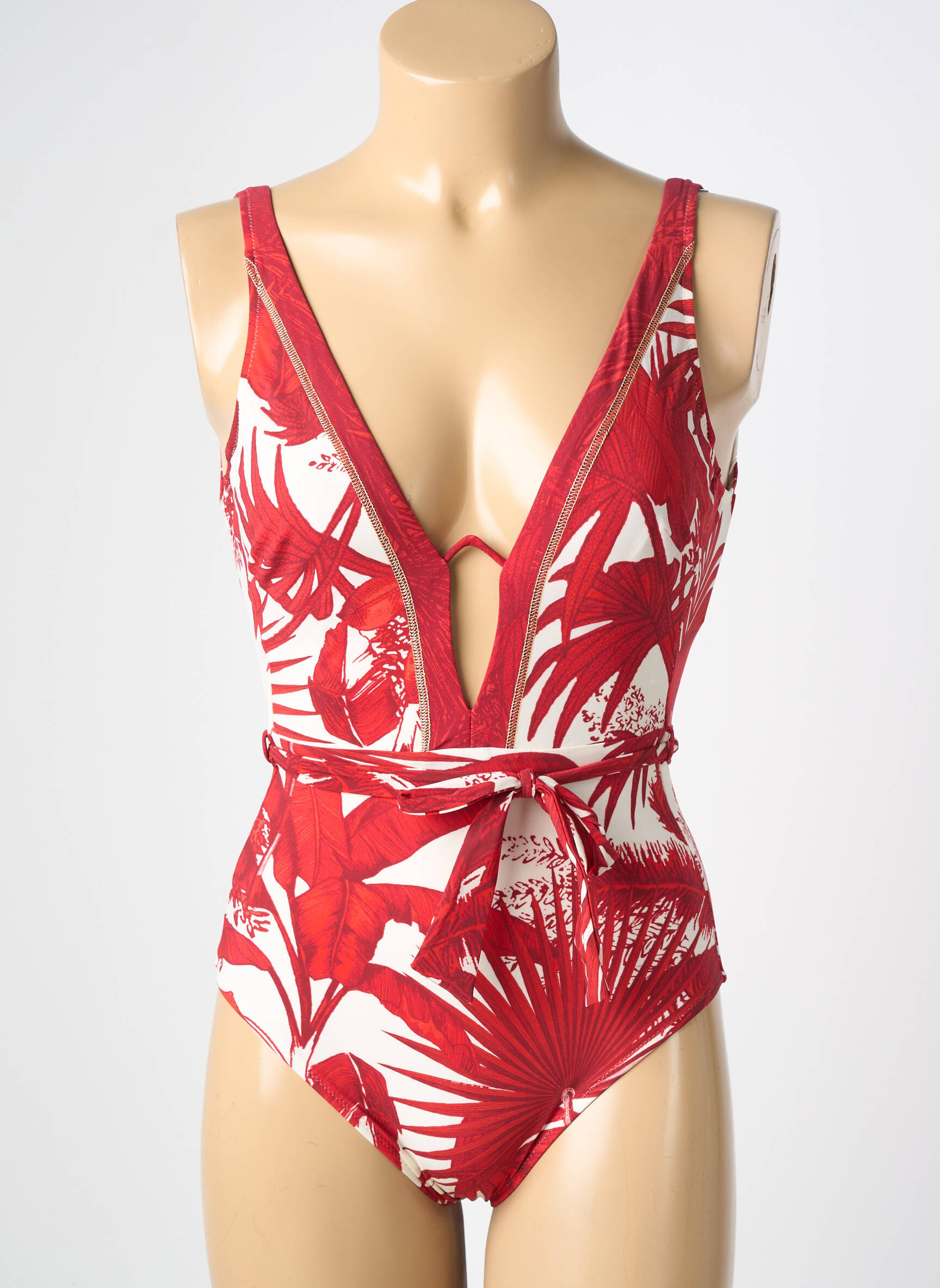Costum de baie dintr-o singură piesă efect material satinat sutien cupe întregi cu decolteu înalt roșu MARYAN MEHLHORN femeie