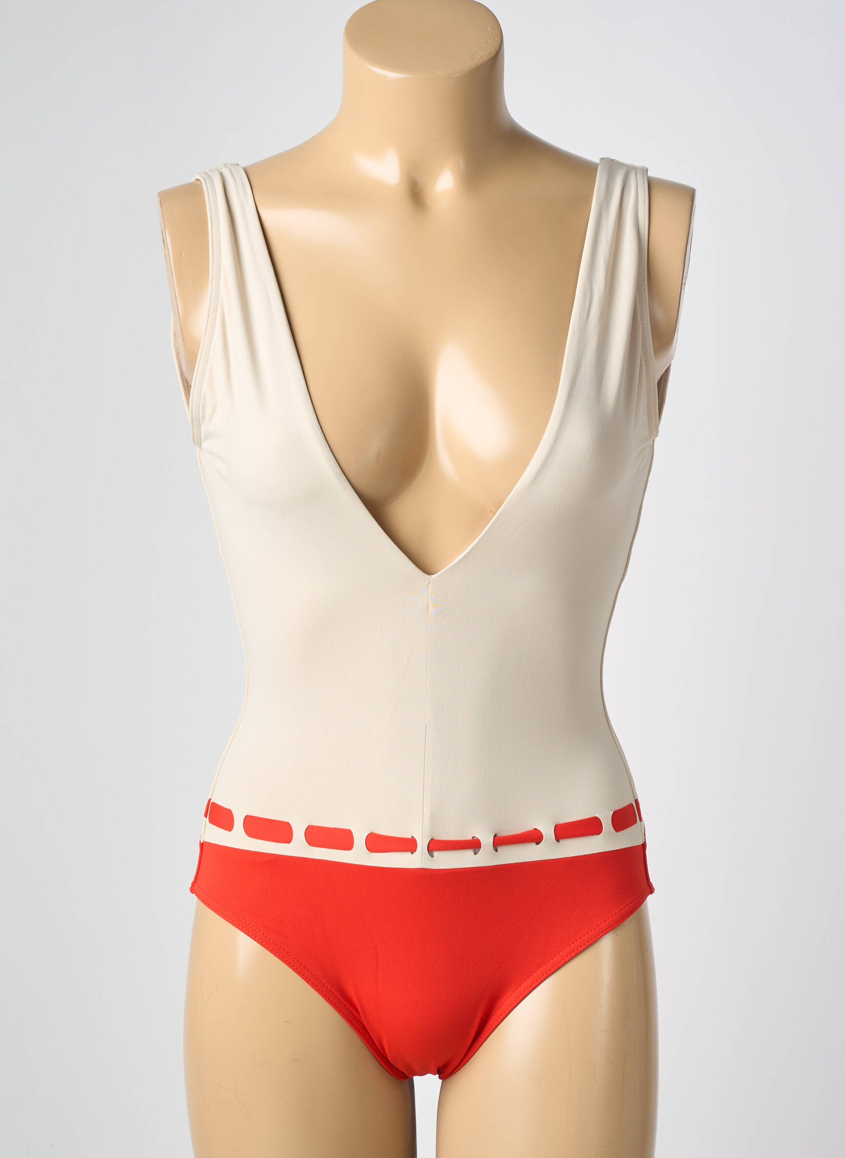 Costum de baie dintr-o singură piesă bretele elastice sutien cupe întregi cu decolteu înalt roșu IODUS femeie