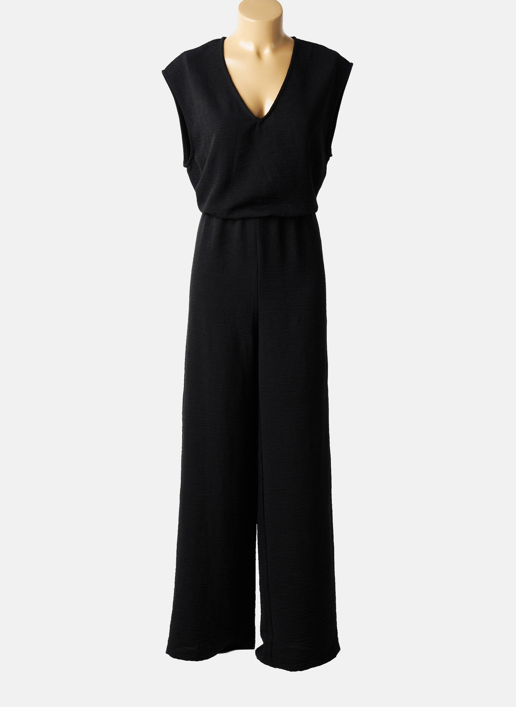 Salopetă-pantalon țesătură crep fără mâneci negru LOSAN femeie
