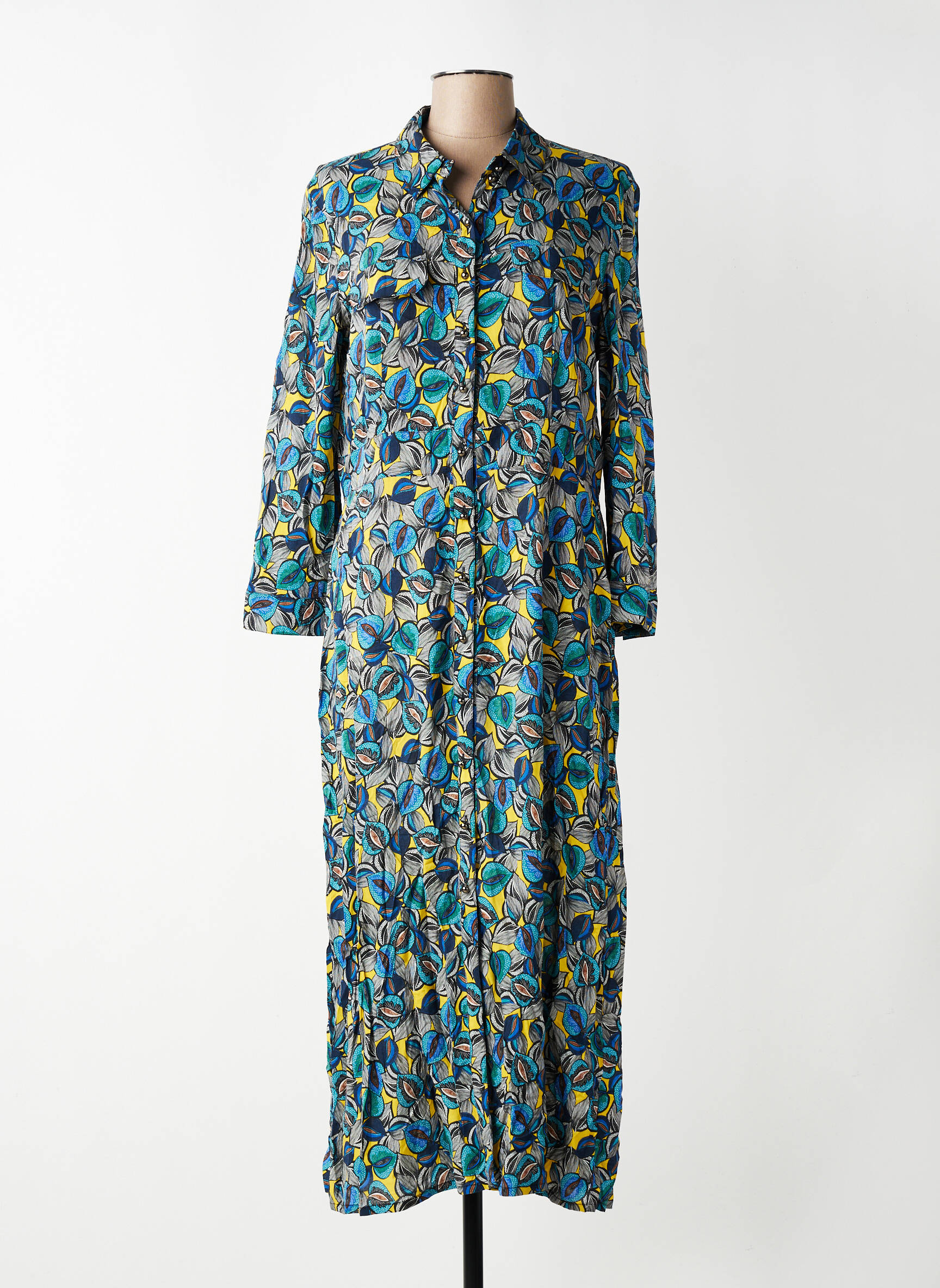 Rochie lungă mâneci lungi mâneci lungi albastru NATHALIE CHAIZE femeie