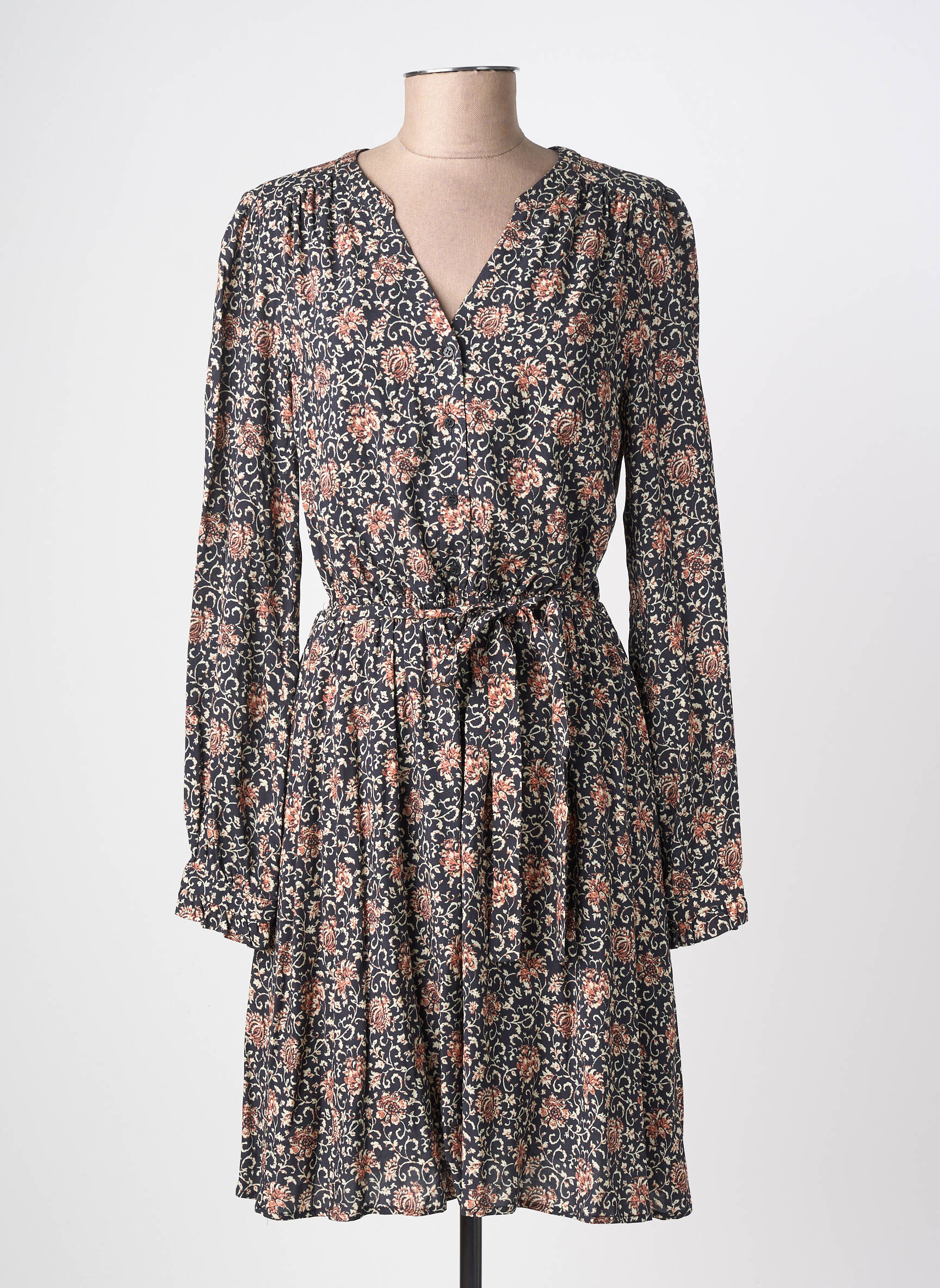 Rochie midi imprimeu fantezie mâneci lungi negru C'EST BEAU LA VIE femeie