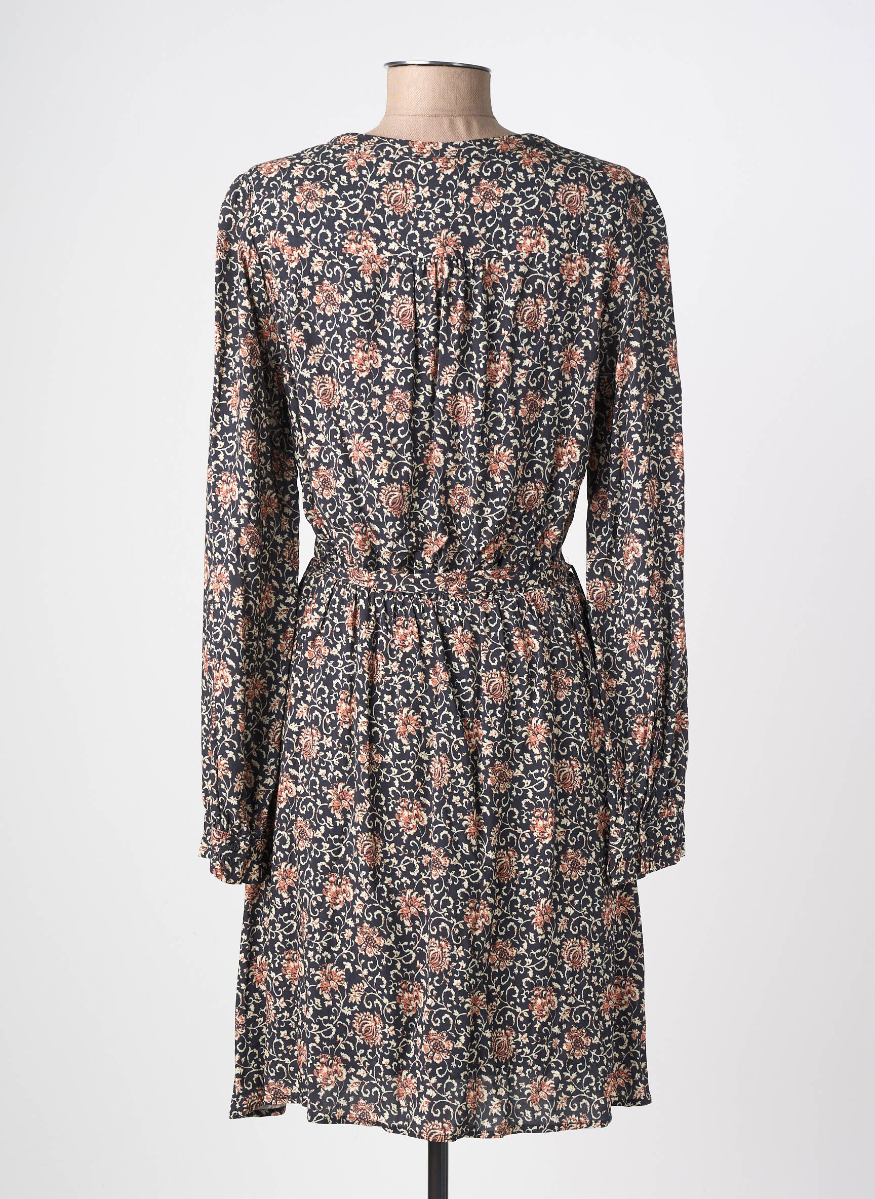 Rochie midi imprimeu fantezie mâneci lungi negru C'EST BEAU LA VIE femeie