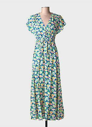 Rochie lungă imprimeu floral mâneci scurte albastru C'EST BEAU LA VIE femeie