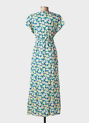 Rochie lungă imprimeu floral mâneci scurte albastru C'EST BEAU LA VIE femeie