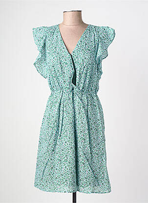 Rochie scurtă imprimeu floral mâneci scurte verde C'EST BEAU LA VIE femeie