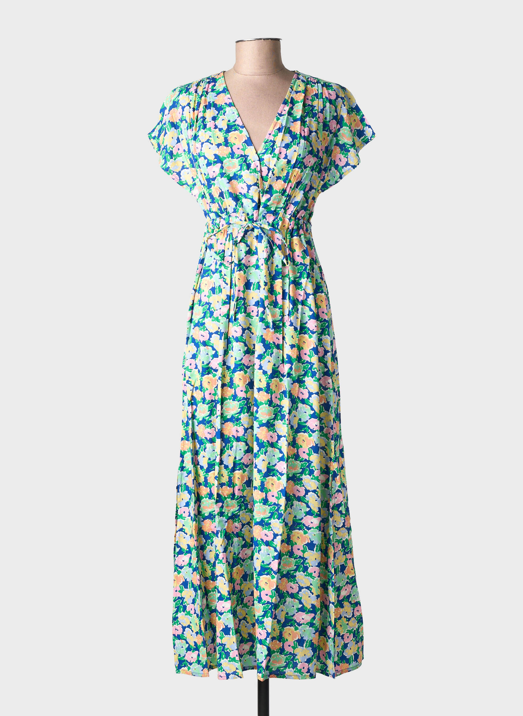 Rochie lungă mâneci scurte mâneci scurte albastru C'EST BEAU LA VIE femeie