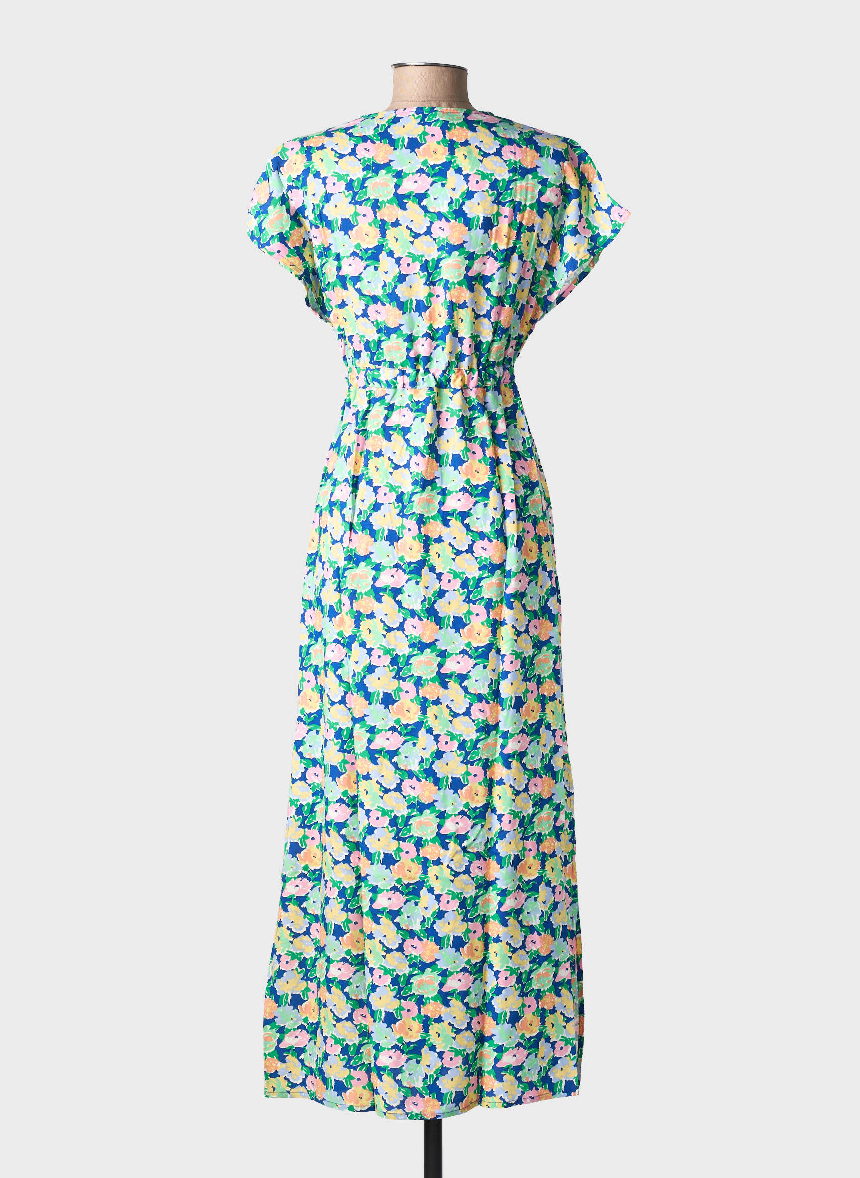 Rochie lungă mâneci scurte mâneci scurte albastru C'EST BEAU LA VIE femeie