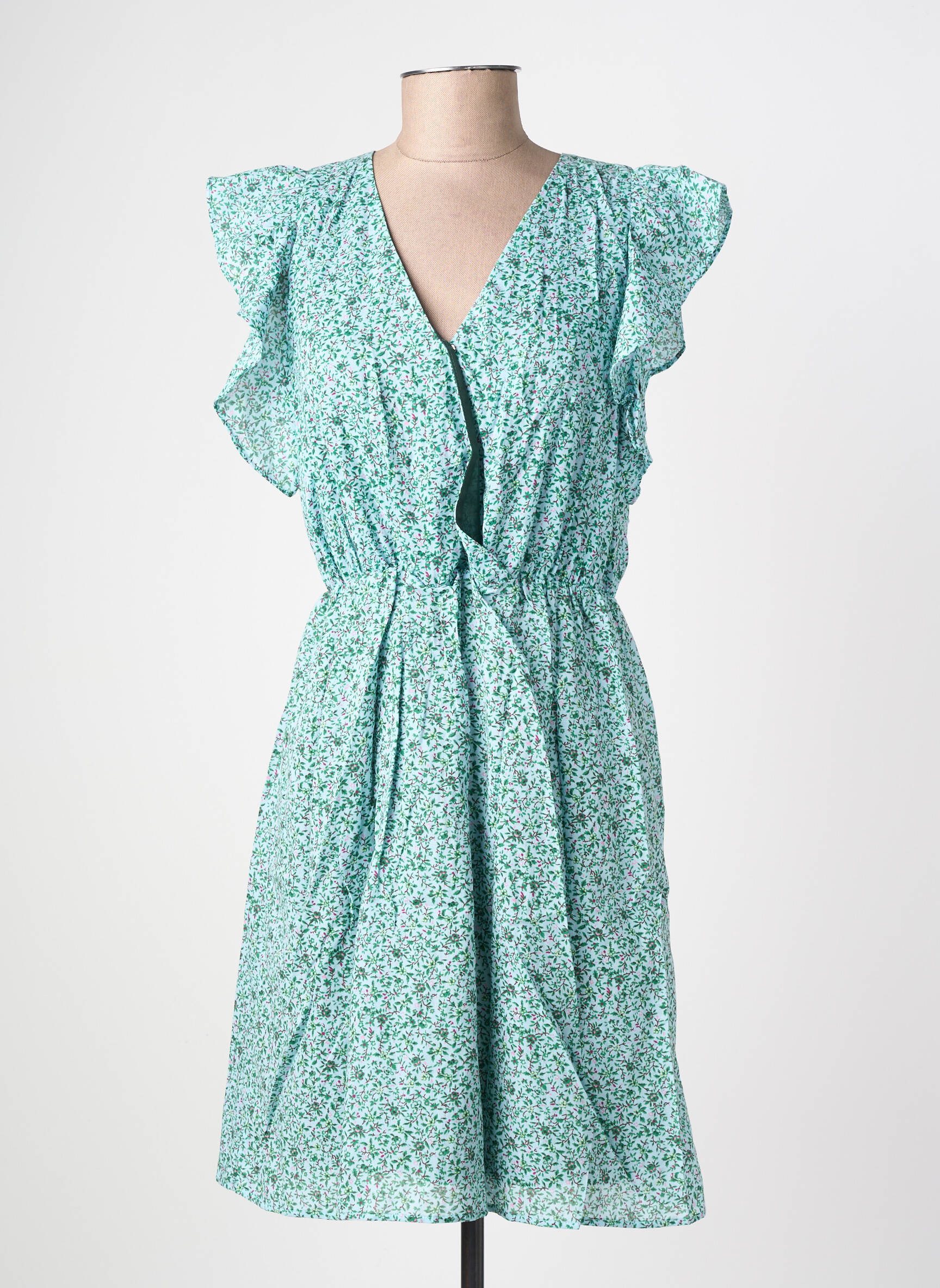 Rochie scurtă mâneci scurte mâneci scurte verde C'EST BEAU LA VIE femeie