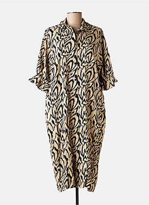 Rochie midi mâneci 3/4 mâneci 3/4 bej KAFFE femeie