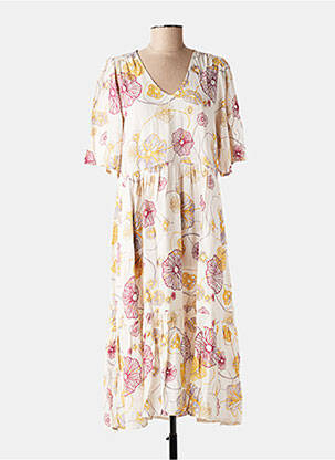 Rochie midi imprimeu floral mâneci scurte bej ZILCH femeie