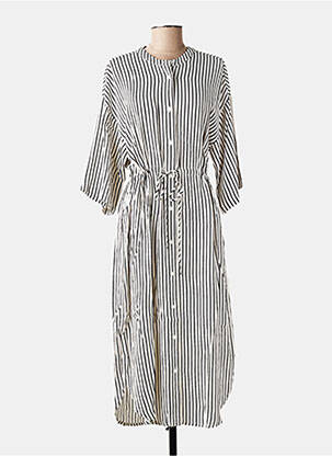 Rochie lungă croială cambrată mâneci 3/4 bej KAFFE femeie