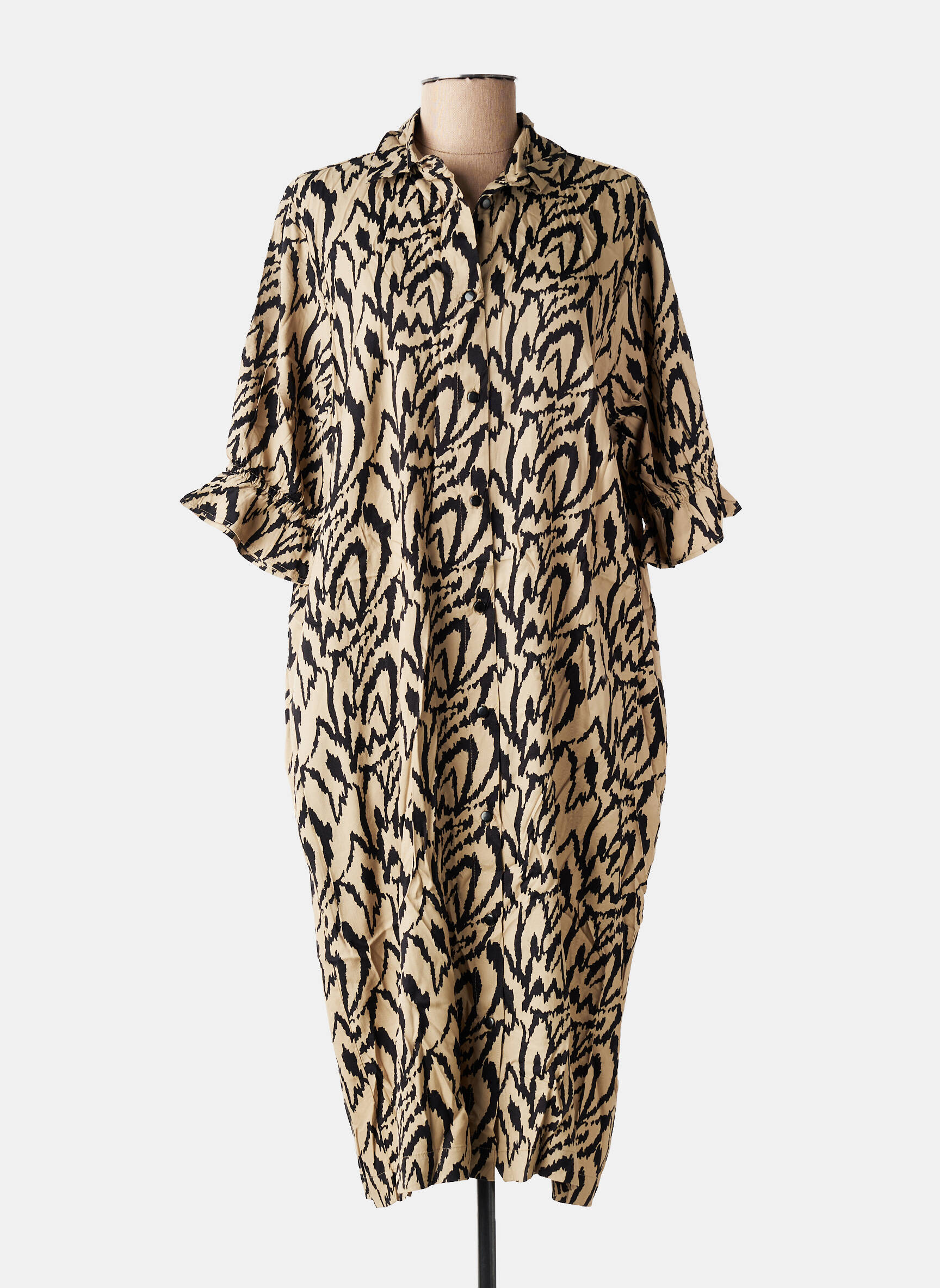 Rochie midi mâneci 3/4 mâneci 3/4 bej KAFFE femeie
