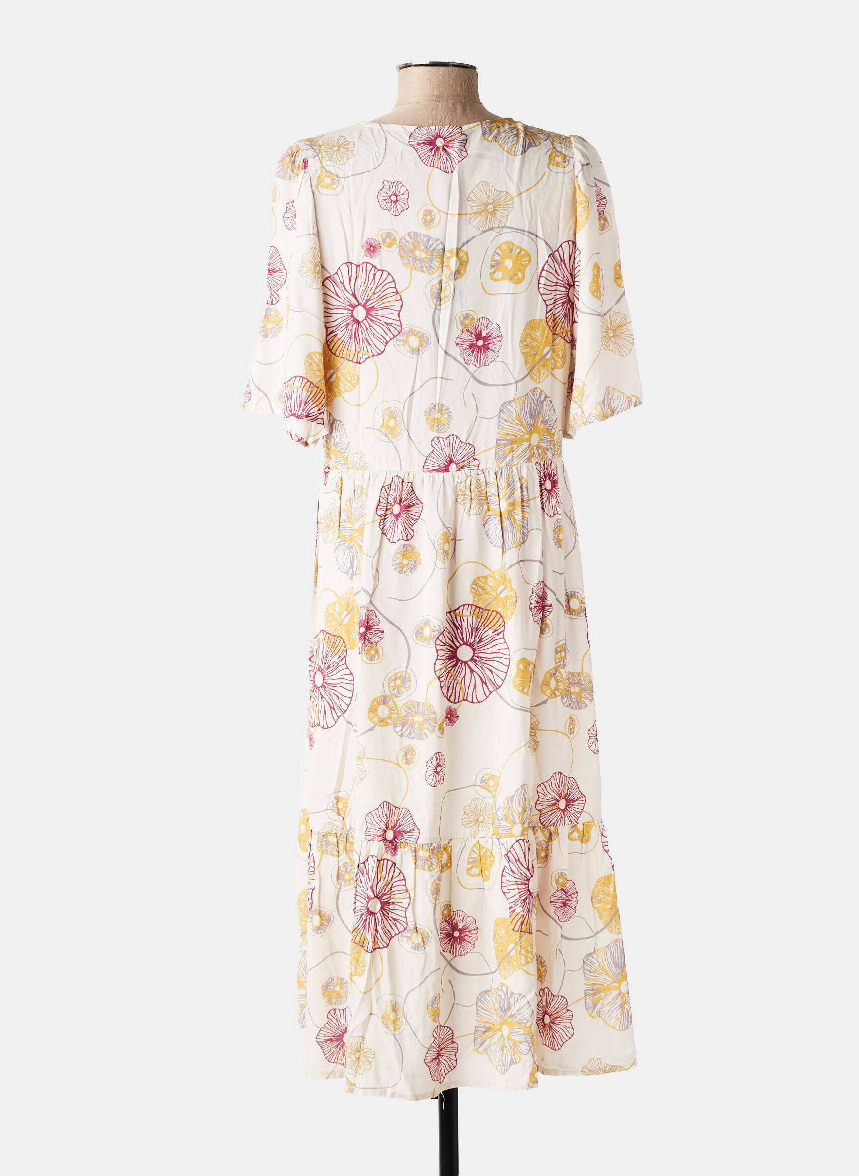 Rochie midi imprimeu floral mâneci scurte bej ZILCH femeie