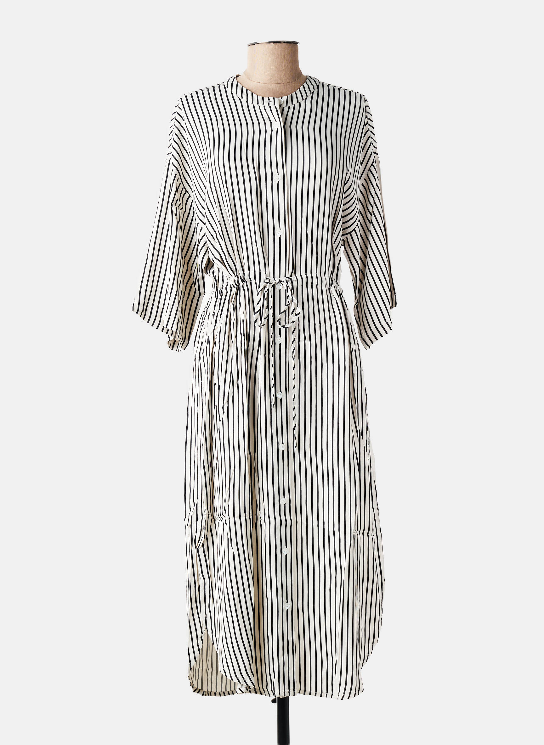 Rochie lungă croială cambrată mâneci 3/4 bej KAFFE femeie