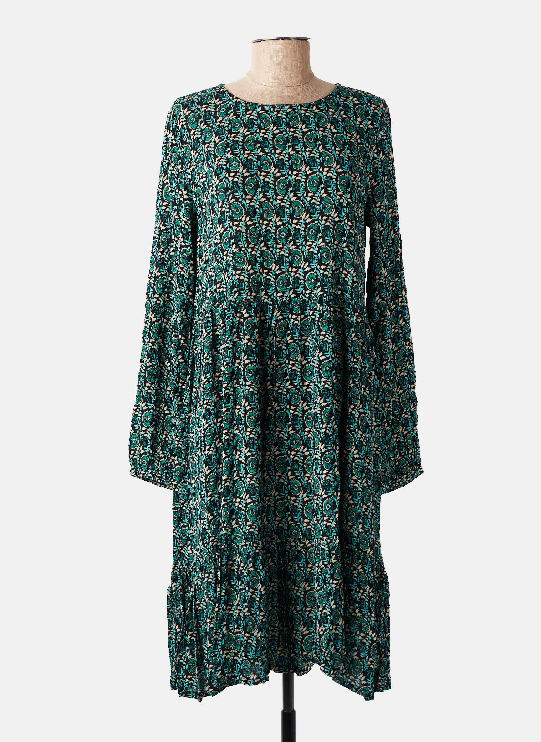 Rochie midi imprimeu floral mâneci lungi verde KAFFE femeie