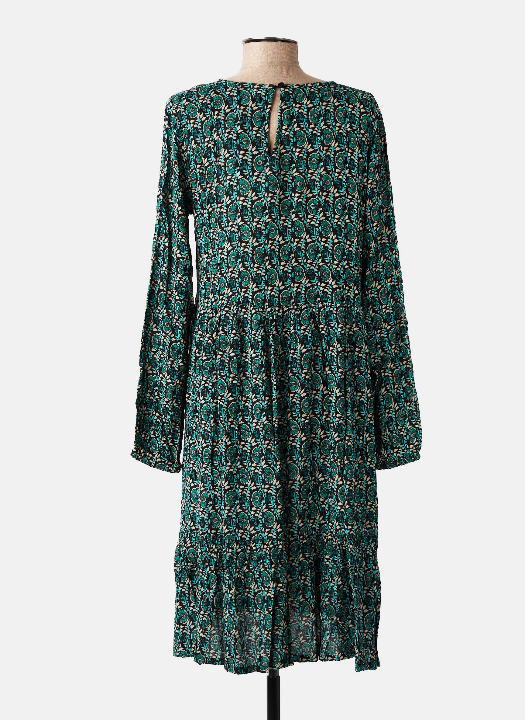 Rochie midi imprimeu floral mâneci lungi verde KAFFE femeie