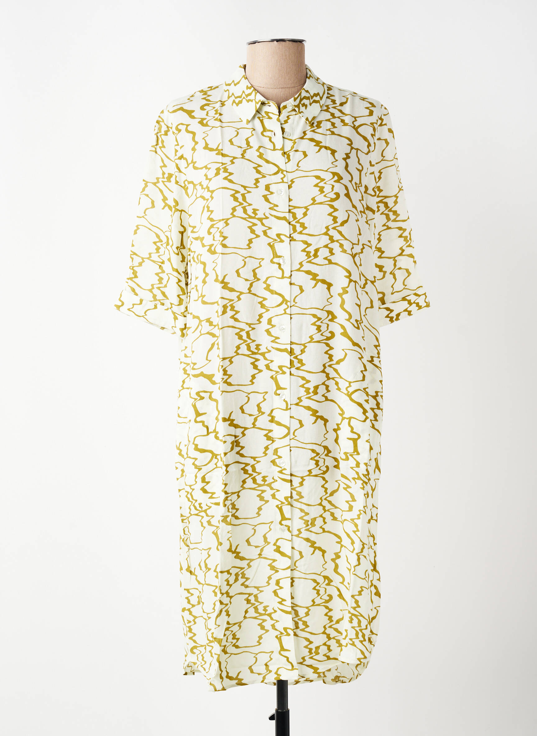 Rochie midi croială fluidă mâneci scurte bej ZILCH femeie