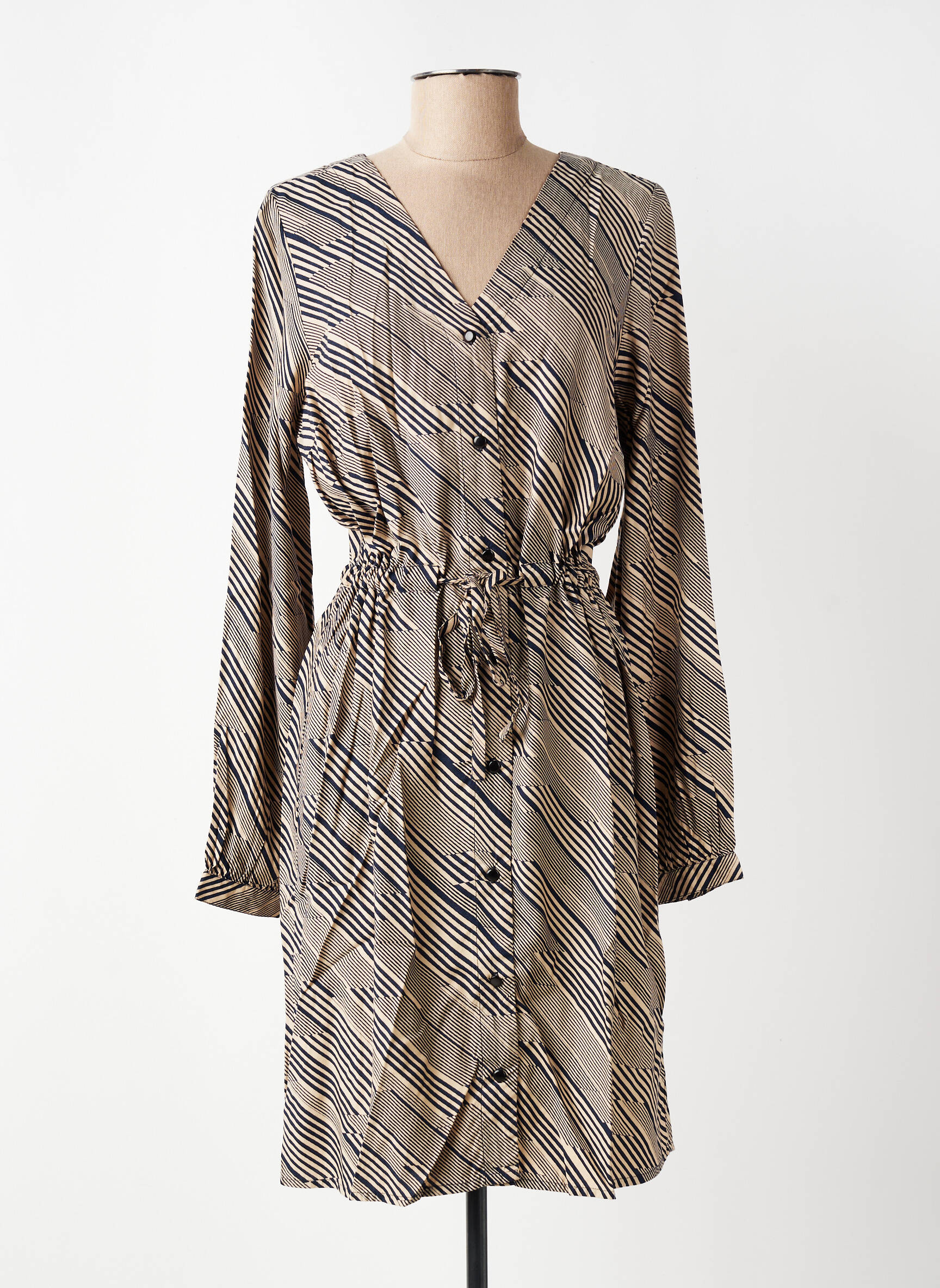 Rochie midi imprimeu fantezie mâneci lungi bej KAFFE femeie