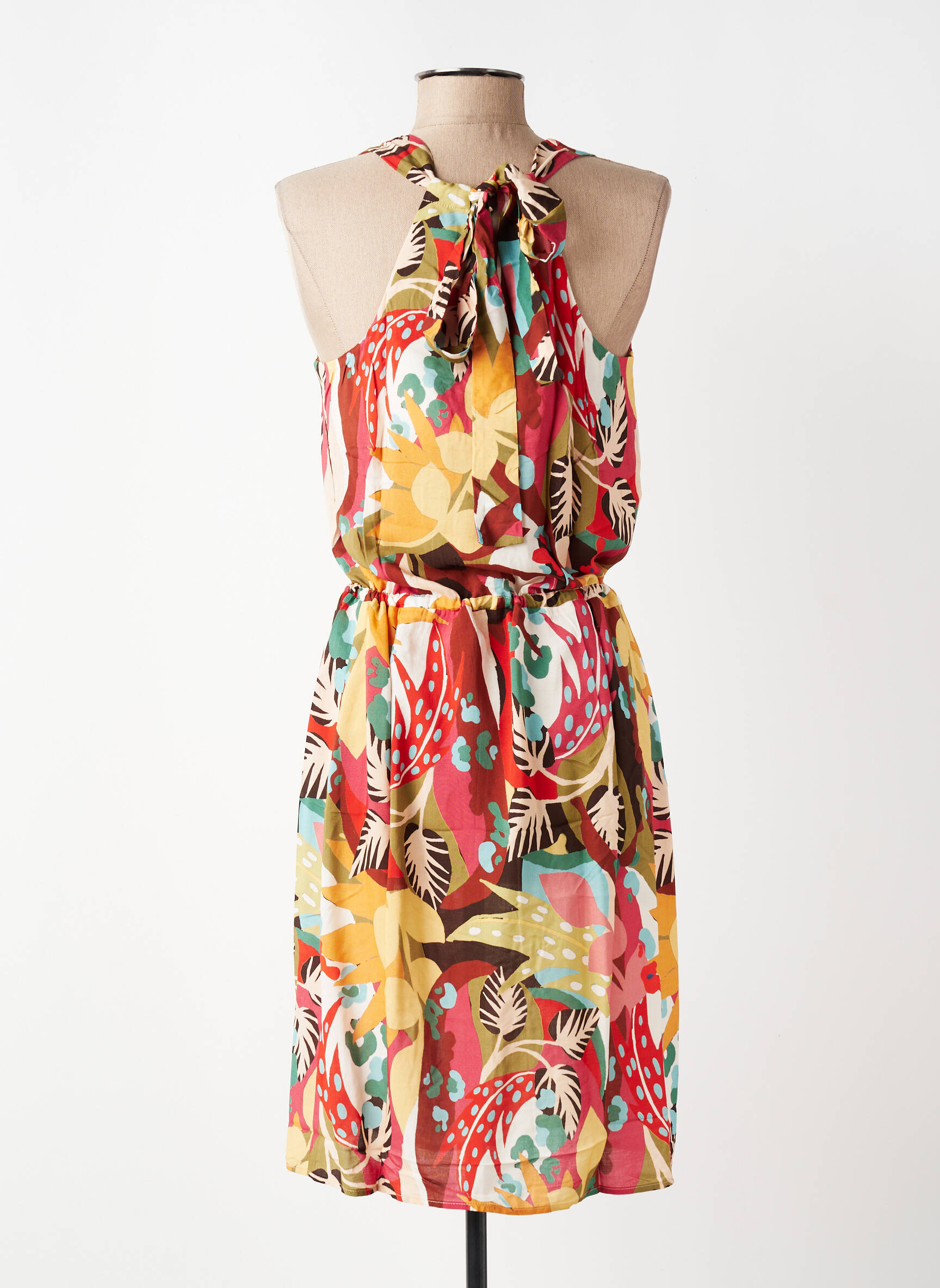 Rochie midi imprimeu floral fără mâneci roșu C'EST BEAU LA VIE femeie