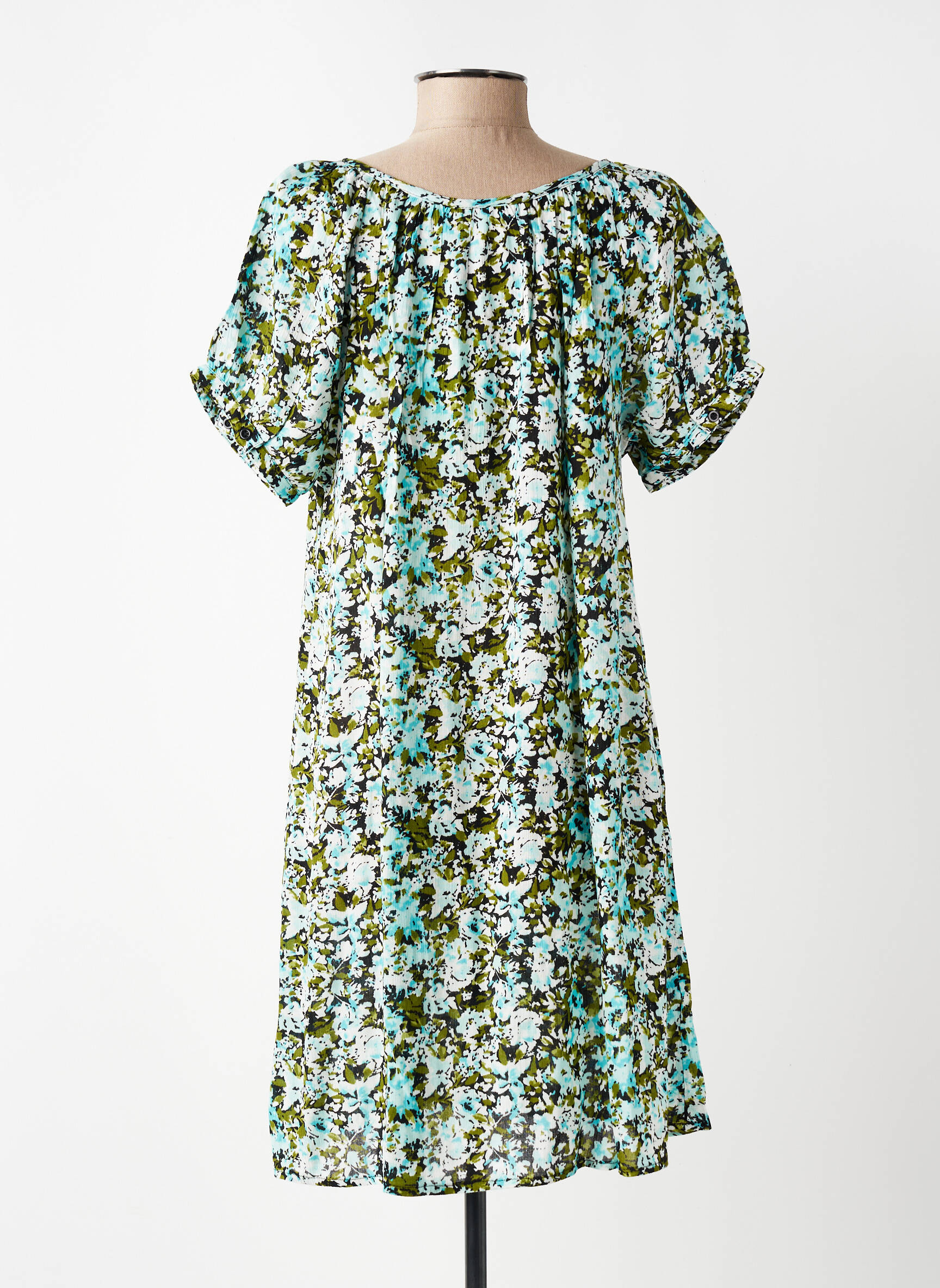 Rochie scurtă croială evazată mâneci scurte albastru KAFFE femeie